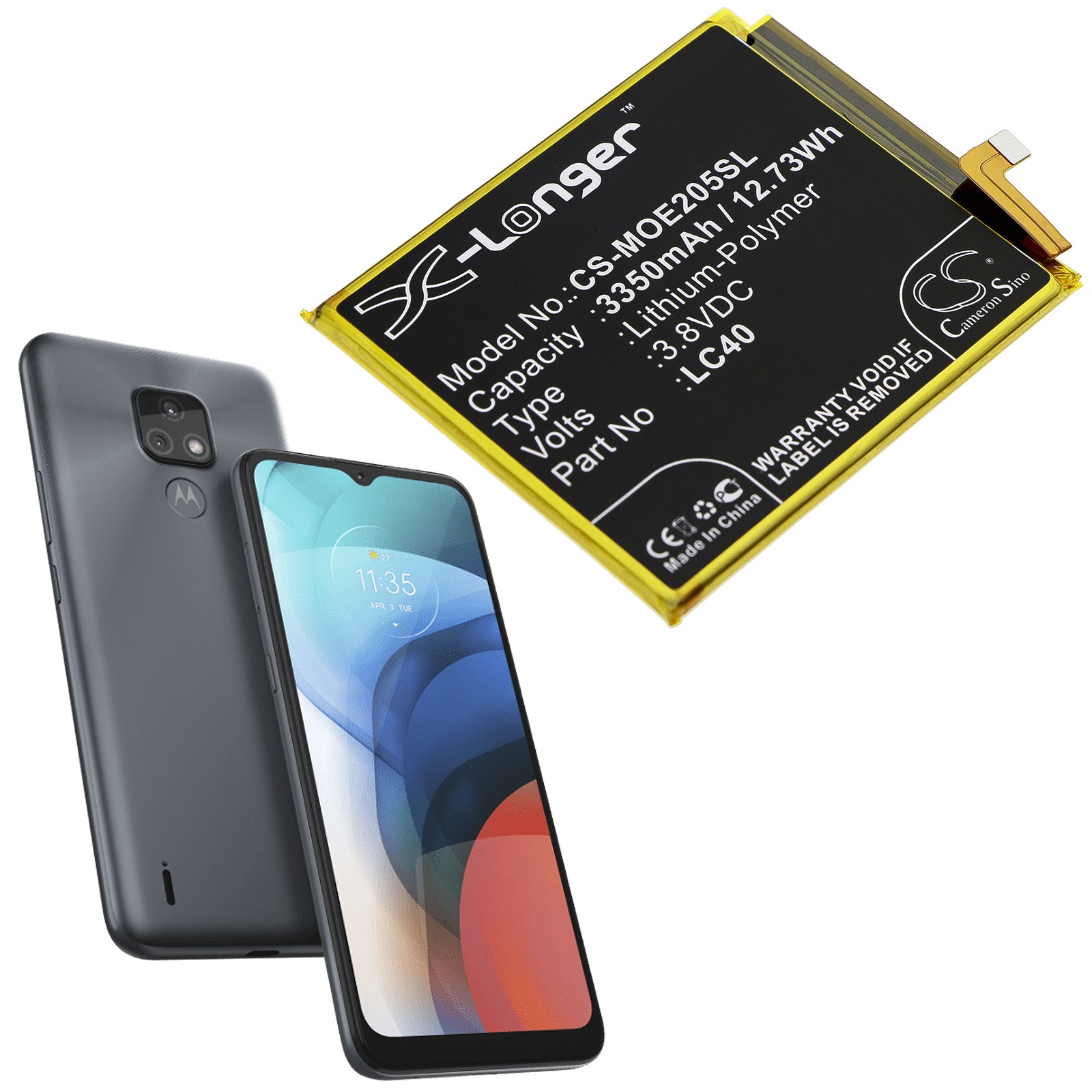 Li-Polymer Battery fits Motorola, Moto E 2020, Moto E7 3.8V, 3350mAh Mobile & SmartPhone Cameron Sino Technology Limited