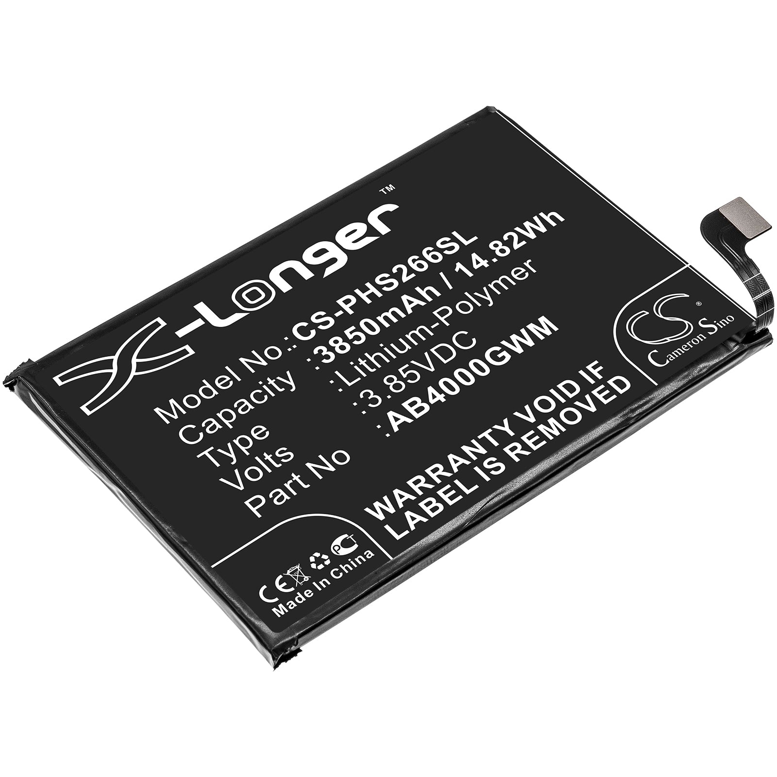 Li-Polymer Battery fits Philips, Xenium S266 3.85V, 3850mAh Mobile & SmartPhone Cameron Sino Technology Limited