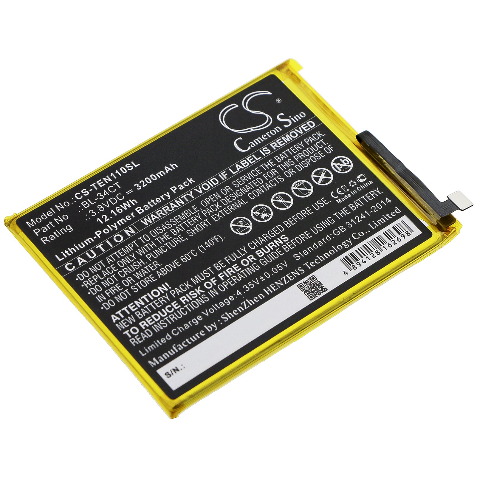 Li-Polymer Battery fits Tecno, Camon 11s, Camon I4 3.8V, 3200mAh Mobile & SmartPhone Cameron Sino Technology Limited