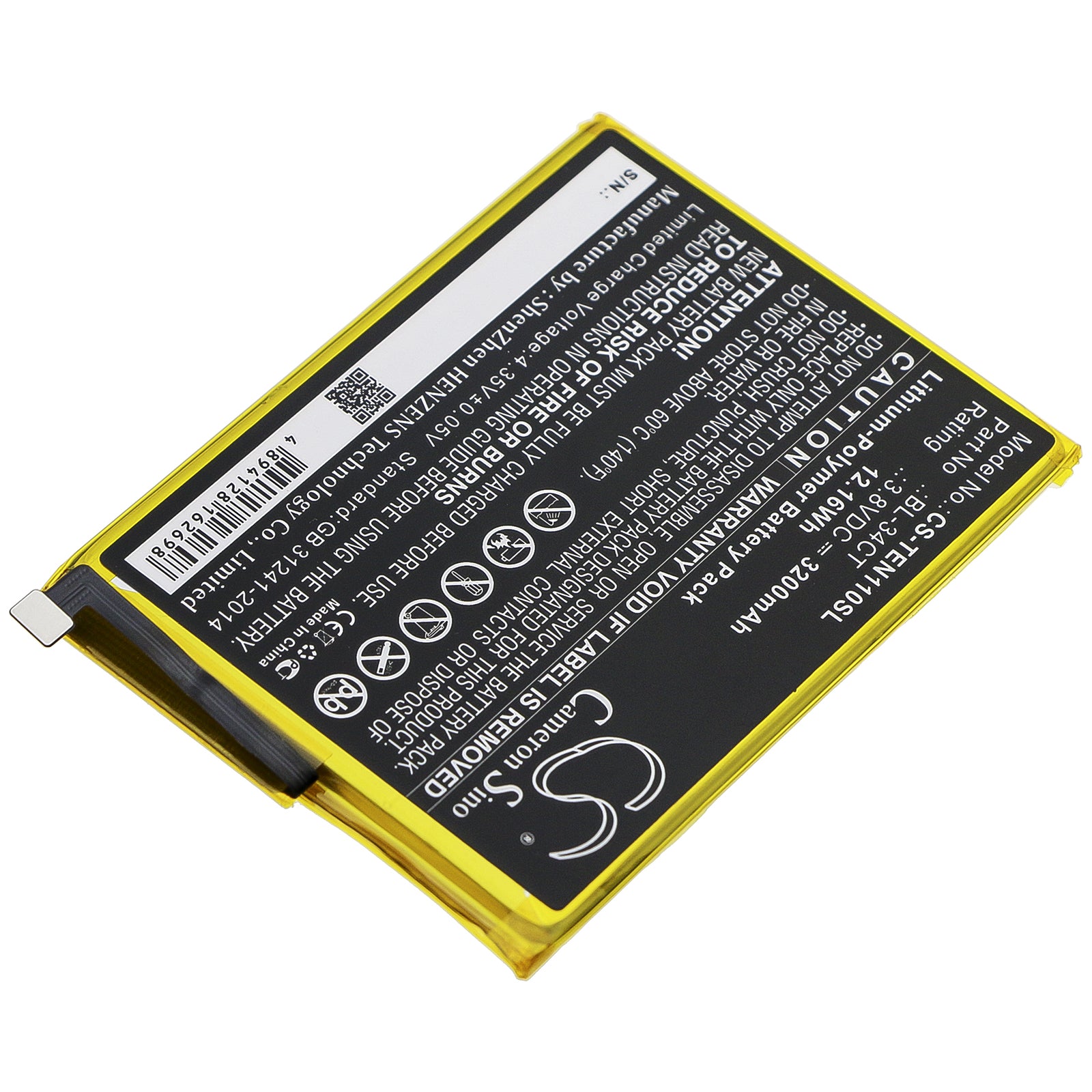 Li-Polymer Battery fits Tecno, Camon 11s, Camon I4 3.8V, 3200mAh Mobile & SmartPhone Cameron Sino Technology Limited