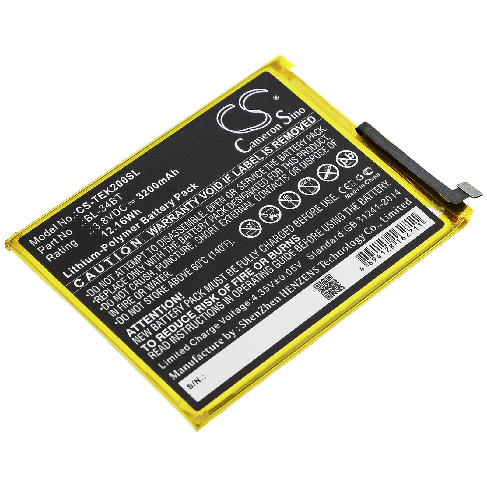 Li-Polymer Battery fits Tecno, Ka7, Ka7o 3.8V, 3200mAh Mobile & SmartPhone Cameron Sino Technology Limited