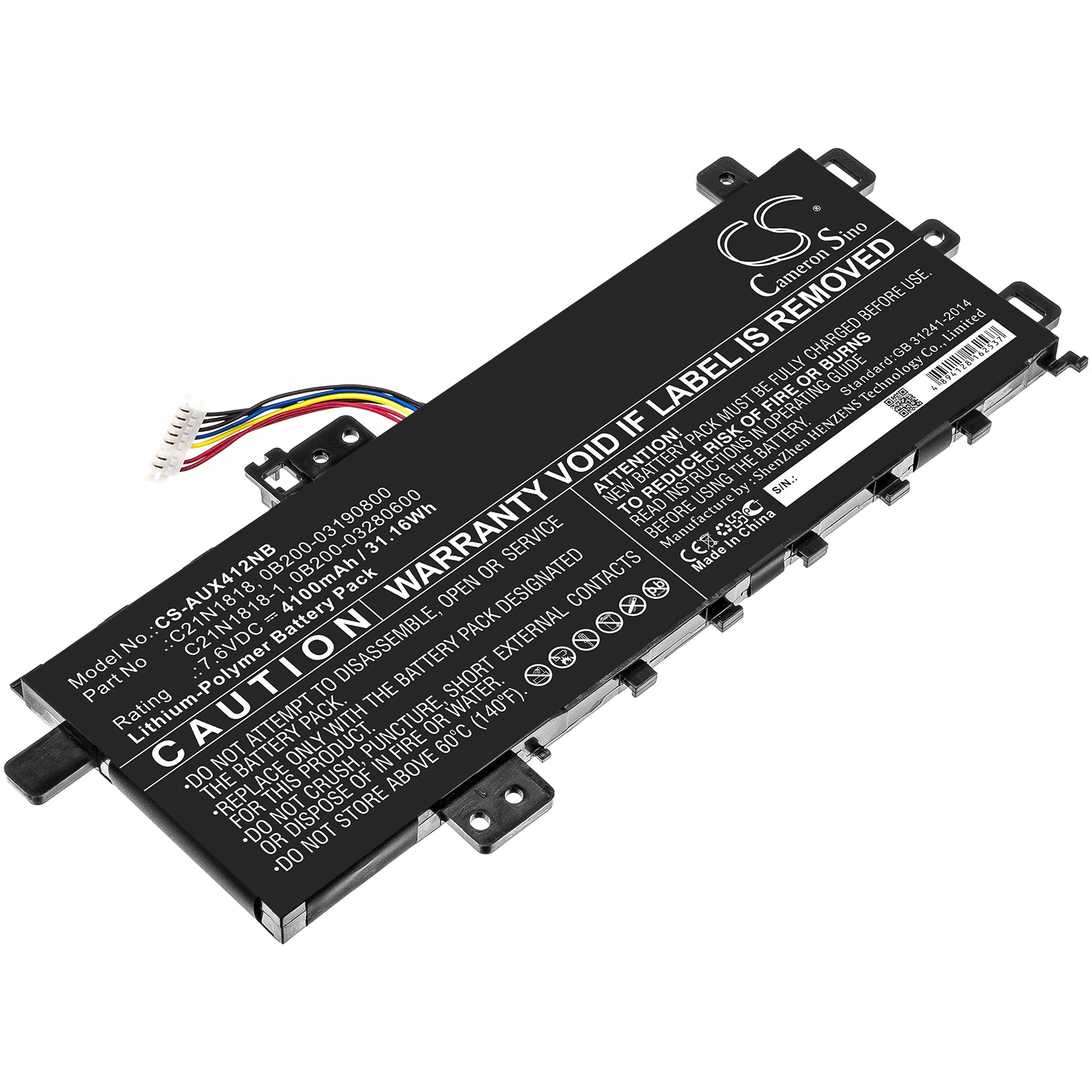 Li-Polymer Battery fits Asus, A412fa, A412ua 7.6V, 4100mAh Notebook & Laptop Cameron Sino Technology Limited