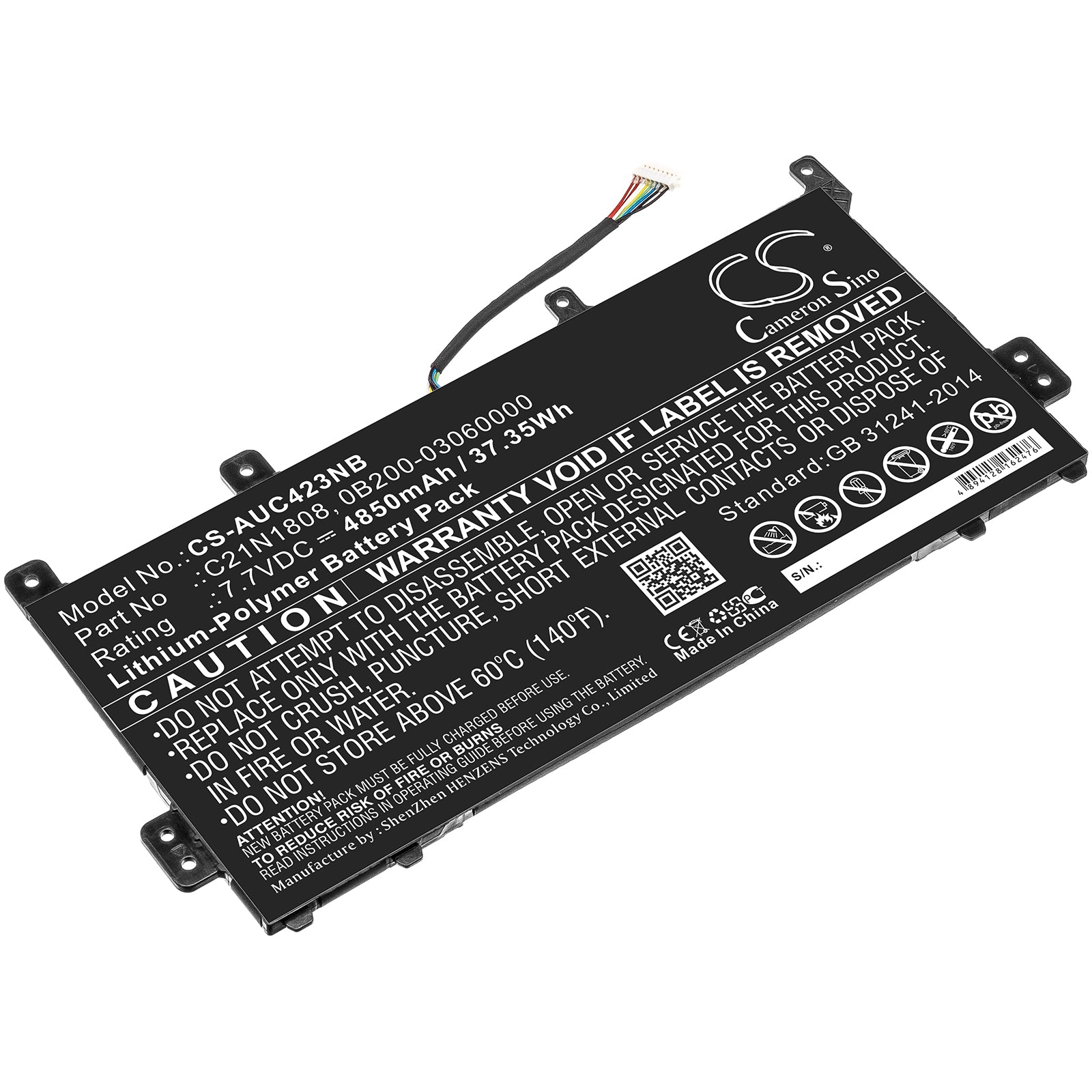 Li-Polymer Battery fits Asus, C423, C423na 7.7V, 4850mAh Notebook & Laptop Cameron Sino Technology Limited