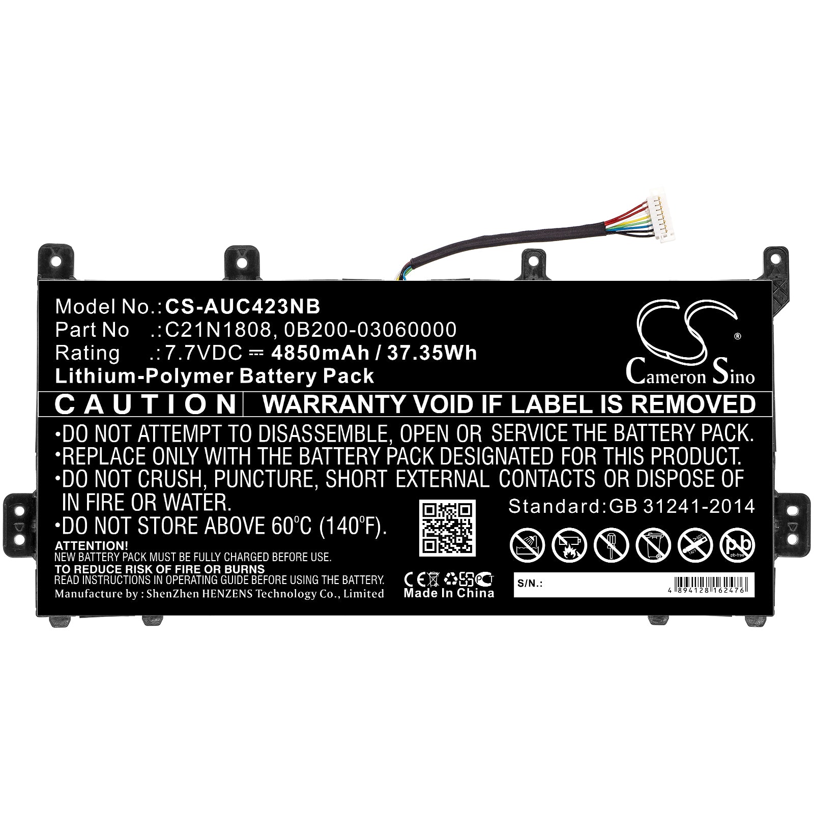 Li-Polymer Battery fits Asus, C423, C423na 7.7V, 4850mAh Notebook & Laptop Cameron Sino Technology Limited
