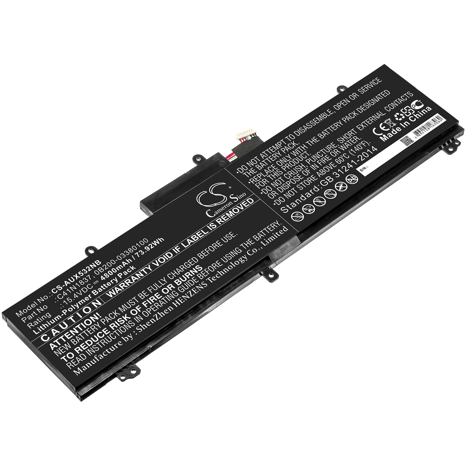 Li-Polymer Battery fits Asus, Gu502du, Gu502gu 15.4V, 4800mAh Notebook & Laptop Cameron Sino Technology Limited