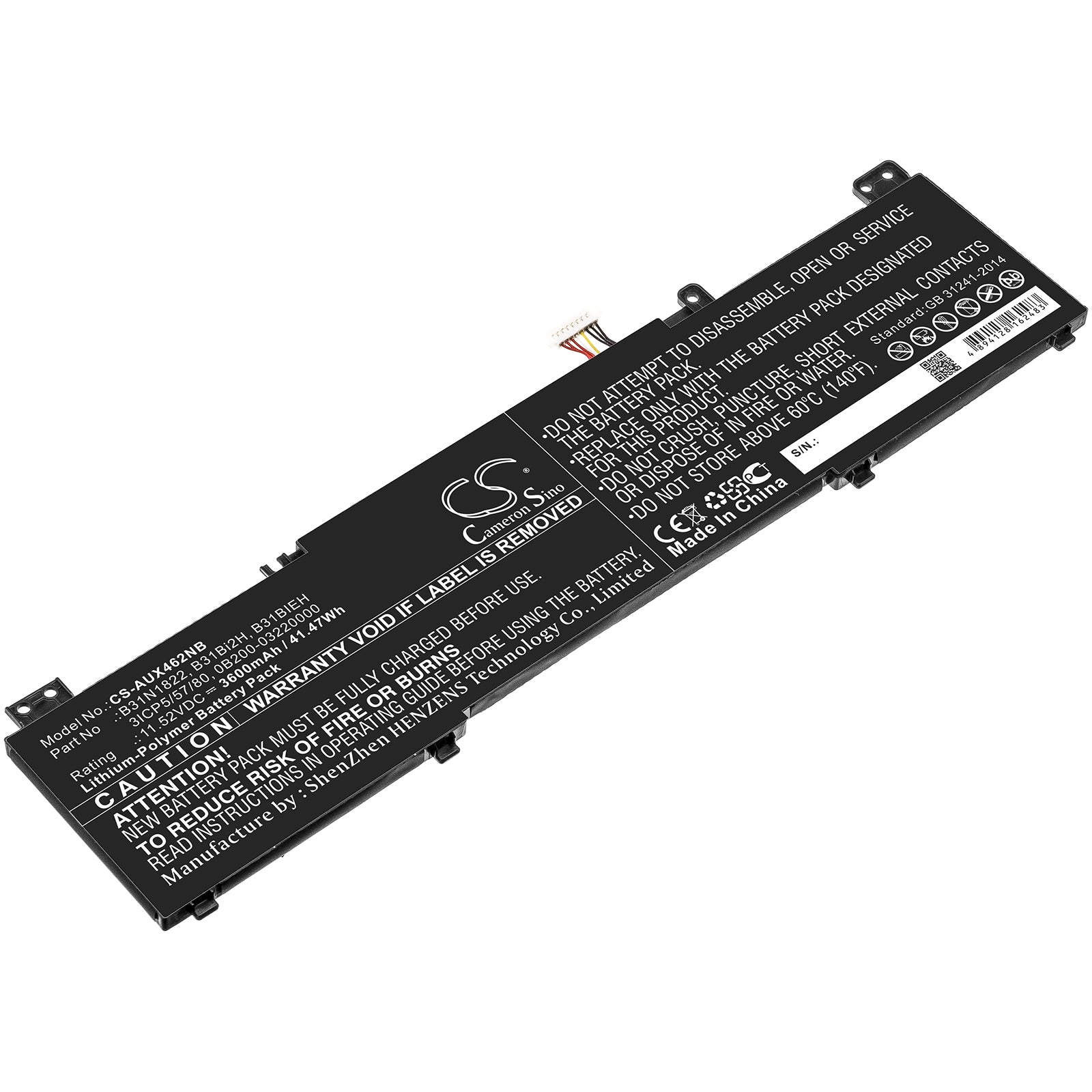 Li-Polymer Battery fits Asus, Um462da, Ux462 11.52V, 3600mAh Notebook & Laptop Cameron Sino Technology Limited