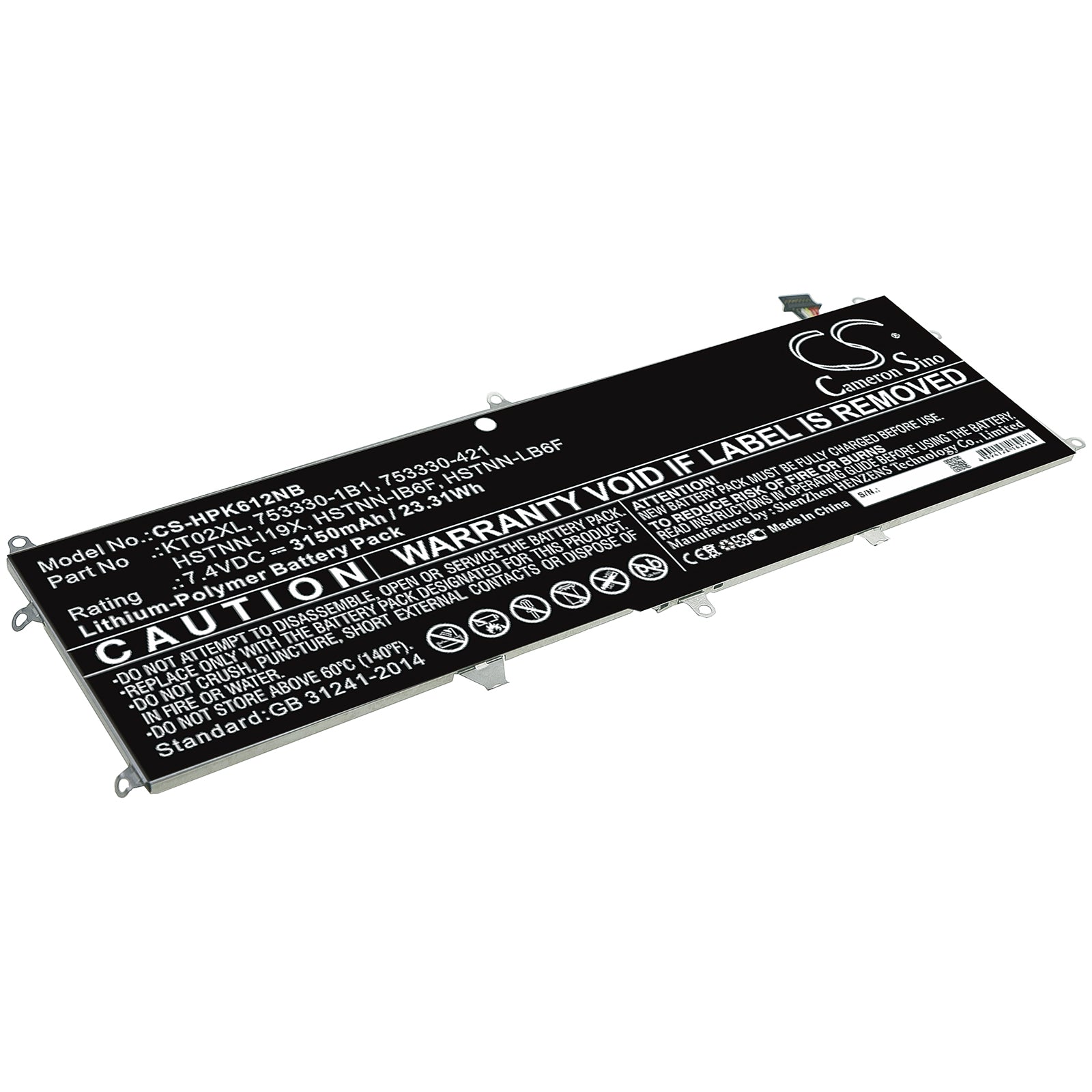 Li-Polymer Battery fits Hp, Pro X2 612 G1 Keyboard 7.4V, 3150mAh Notebook & Laptop Cameron Sino Technology Limited