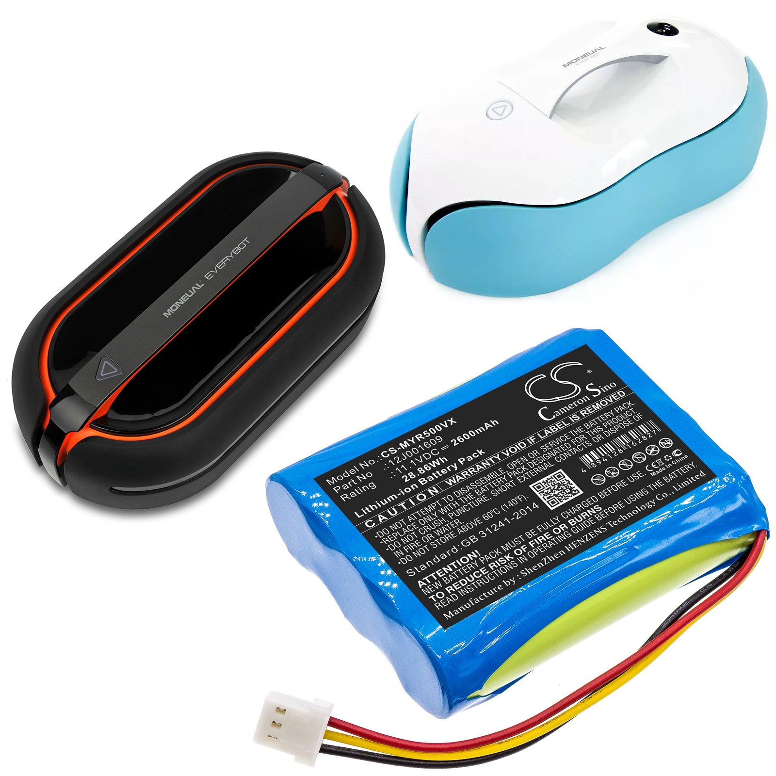 Li-ion Battery fits Moneual, Everybot Rs500, Everybot Rs700 11.1V, 2600mAh Vacuum Cameron Sino Technology Limited