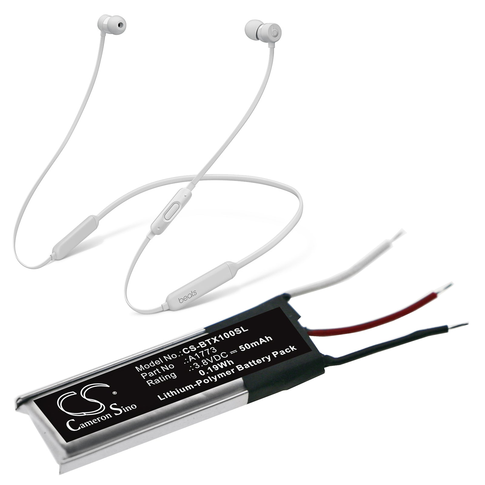 Li-Polymer Battery fits Beats, Beats X, Mlye2ll/a 3.8V, 50mAh Wireless Headset Cameron Sino Technology Limited