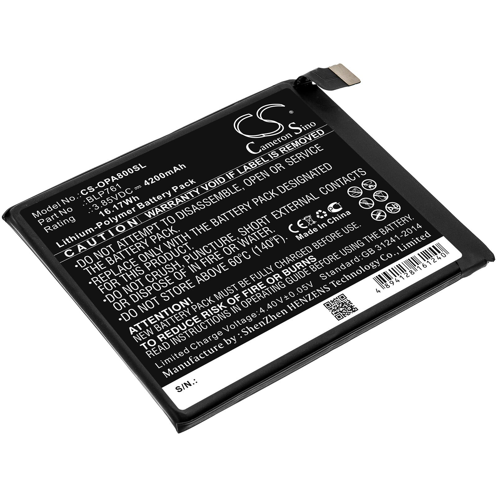 Li-Polymer Battery fits Oneplus, Blp761 3.85V, 4200mAh Mobile & SmartPhone Cameron Sino Technology Limited