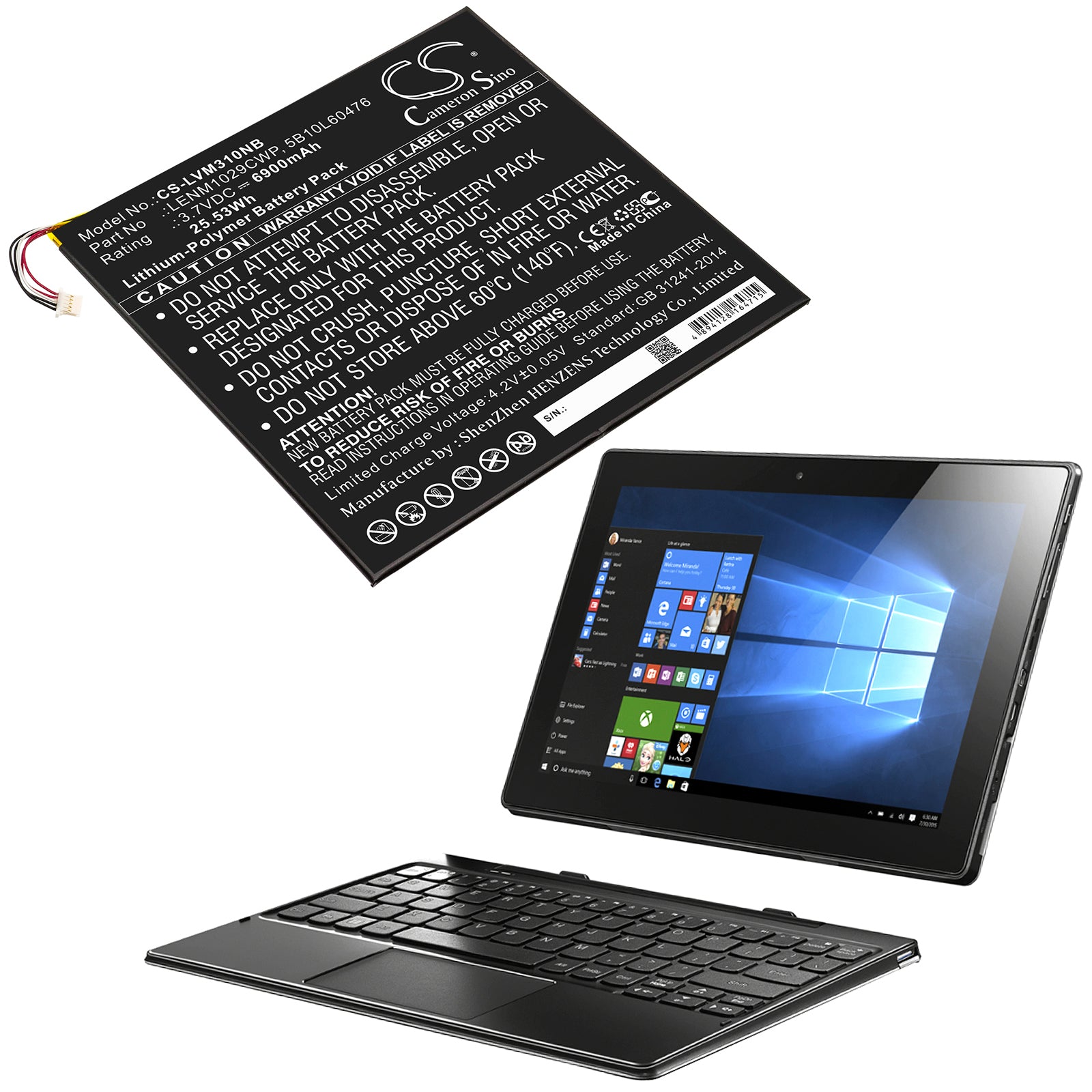 Li-Polymer Battery fits Lenovo, Miix 310, Miix 310 10icr 3.7V, 8800mAh Notebook & Laptop Cameron Sino Technology Limited