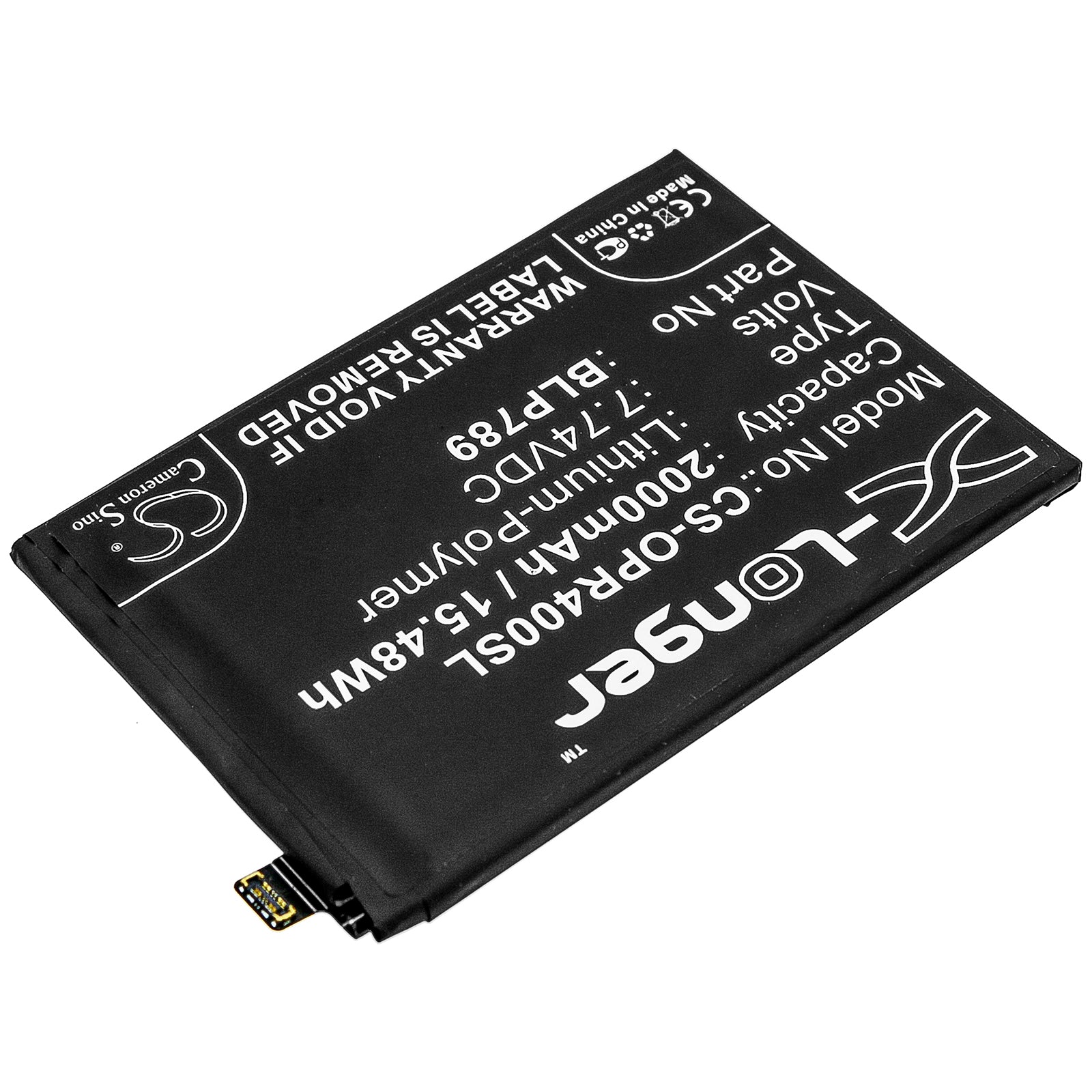 Li-Polymer Battery fits Oppo, Blp789 7.74V, 3950mAh Mobile & SmartPhone Cameron Sino Technology Limited