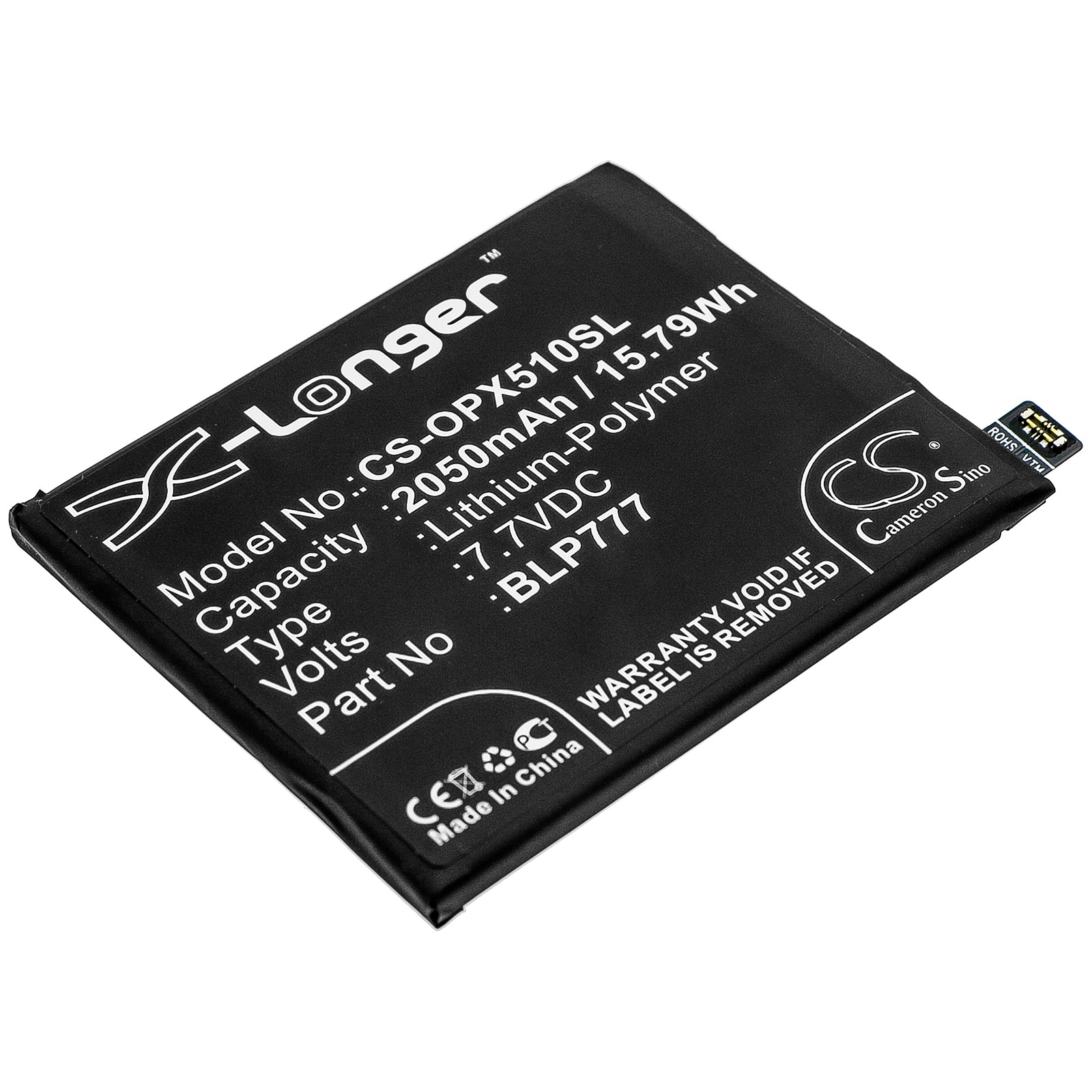 Li-Polymer Battery fits Oppo, Realme X50 Pro 5g, Rmx2072 7.7V, 2050mAh Mobile & SmartPhone Cameron Sino Technology Limited