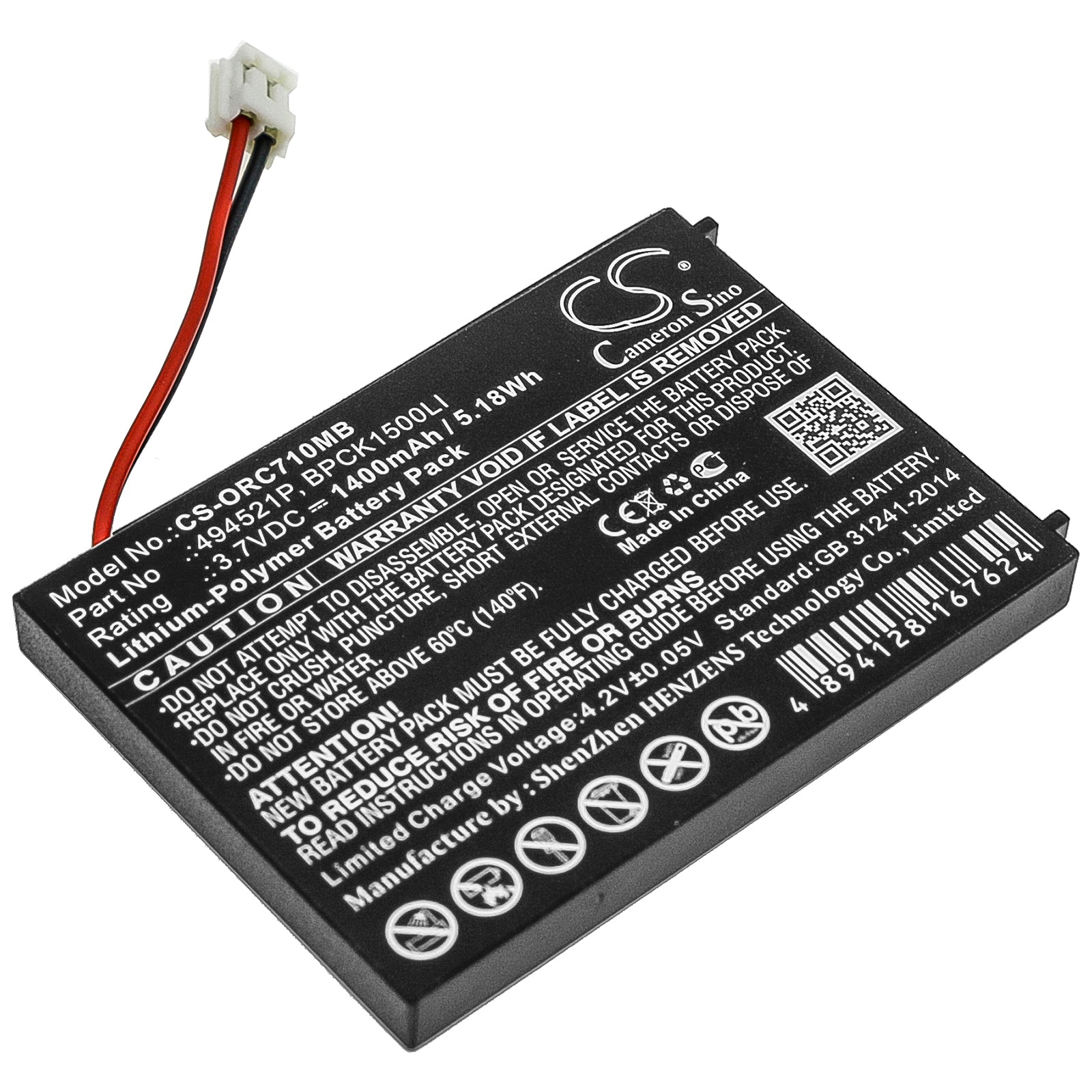 Li-Polymer Battery fits Audioline, Babysense 5 Video, Watch & Care V120 3.7V, 1400mAh BabyPhone Cameron Sino Technology Limited