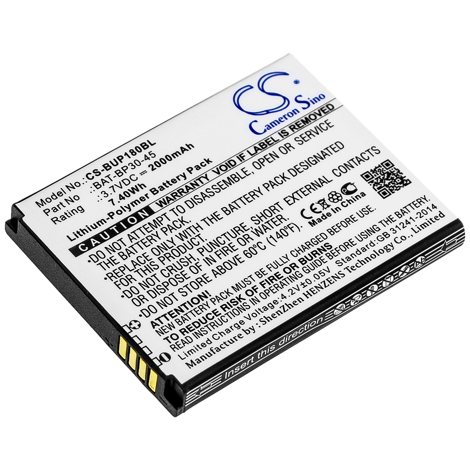 Li-Polymer Battery fits Bluebird, Bm180, Bp30 3.7V, 2000mAh Barcode Scanner Cameron Sino Technology Limited