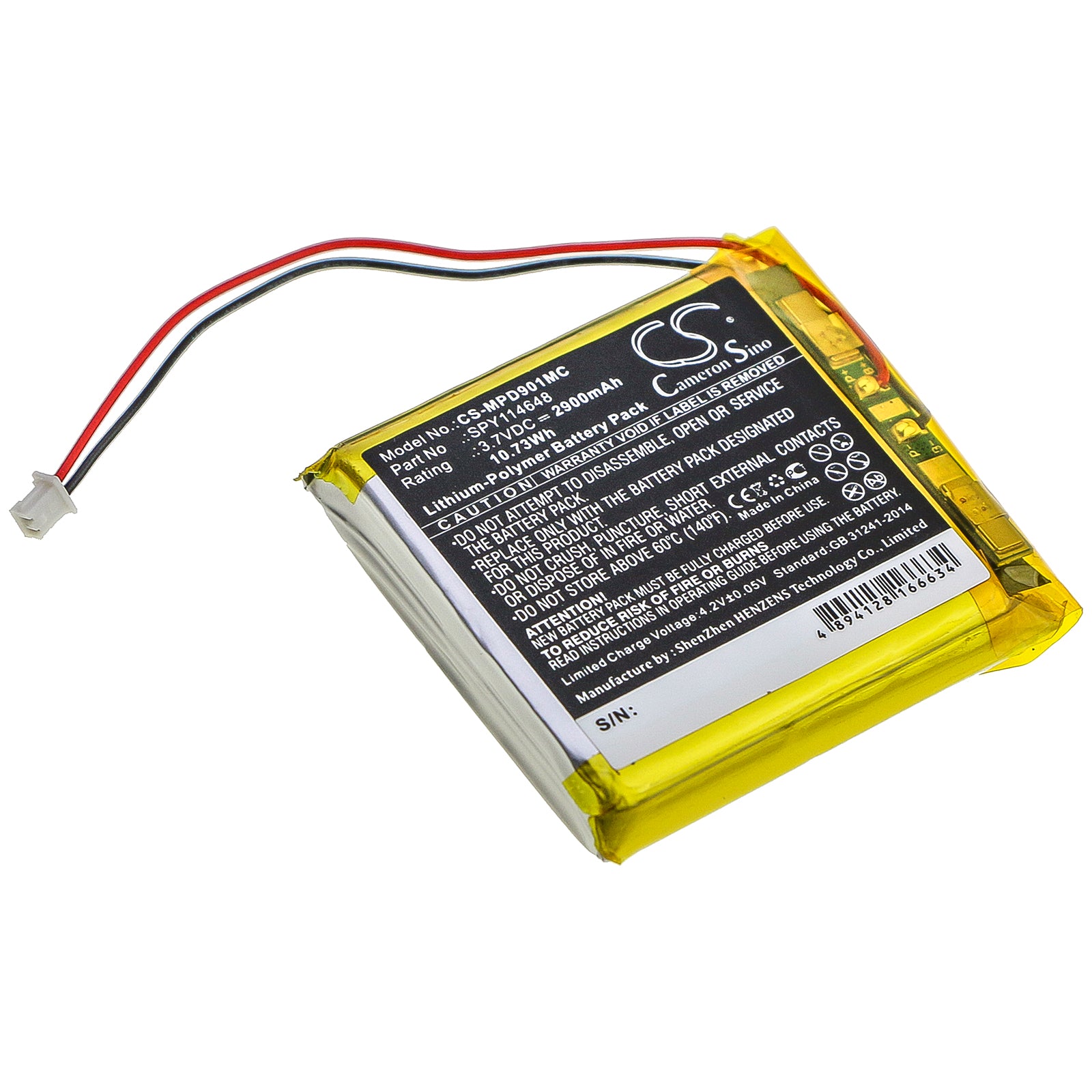 Li-Polymer Battery fits Marantz, Pmd-901v 3.7V, 2900mAh Body Camera Cameron Sino Technology Limited