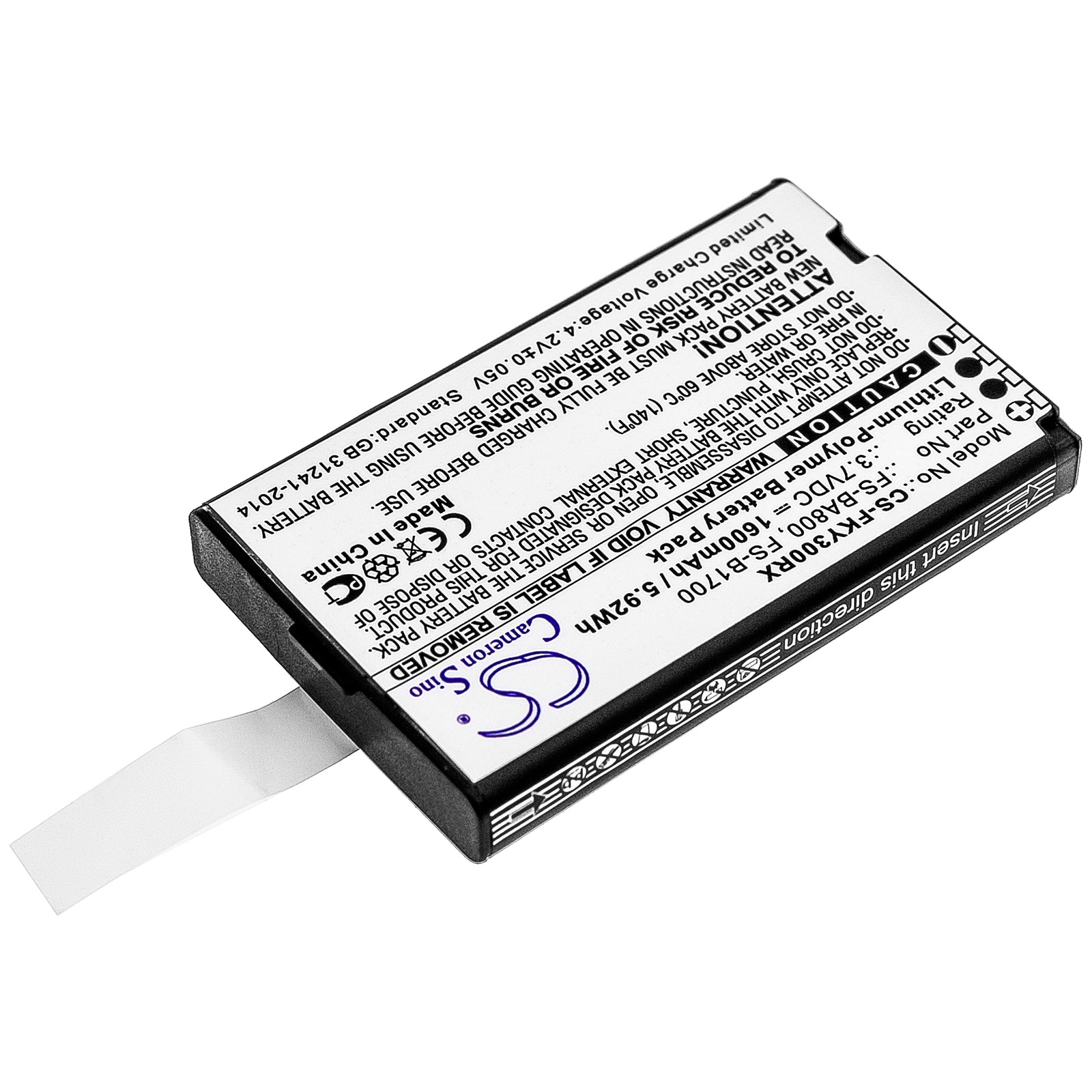 Li-Polymer Battery fits Flysky, Fa605, Fs-gt2b, Fs-gt3b 3.7V, 1600mAh Remote Controller Cameron Sino Technology Limited
