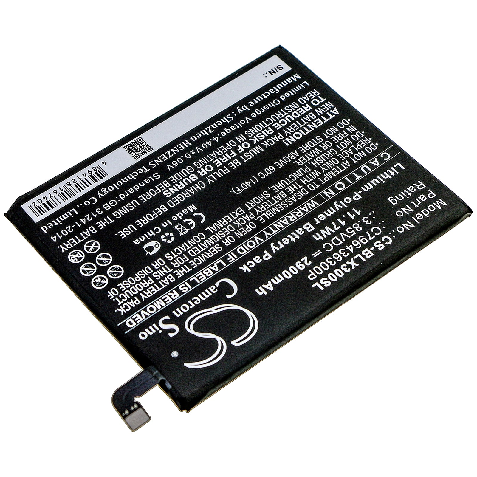Li-Polymer Battery fits Blu, V0210ww, Vivo Xl3 Plus 3.85V, 2900mAh Mobile & SmartPhone Cameron Sino Technology Limited