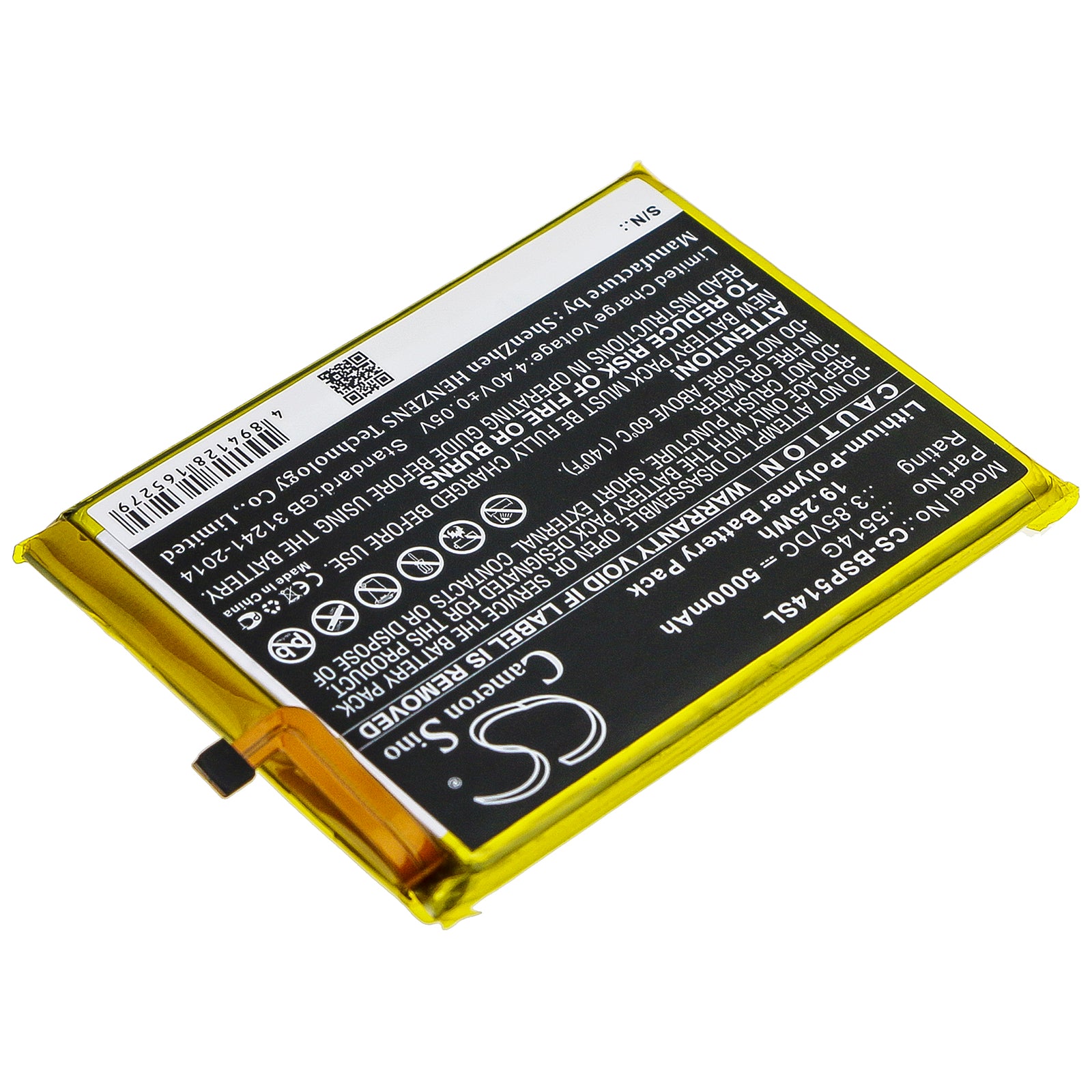 Li-Polymer Battery fits Bq, Strike Power 3.85V, 5000mAh Mobile & SmartPhone Cameron Sino Technology Limited