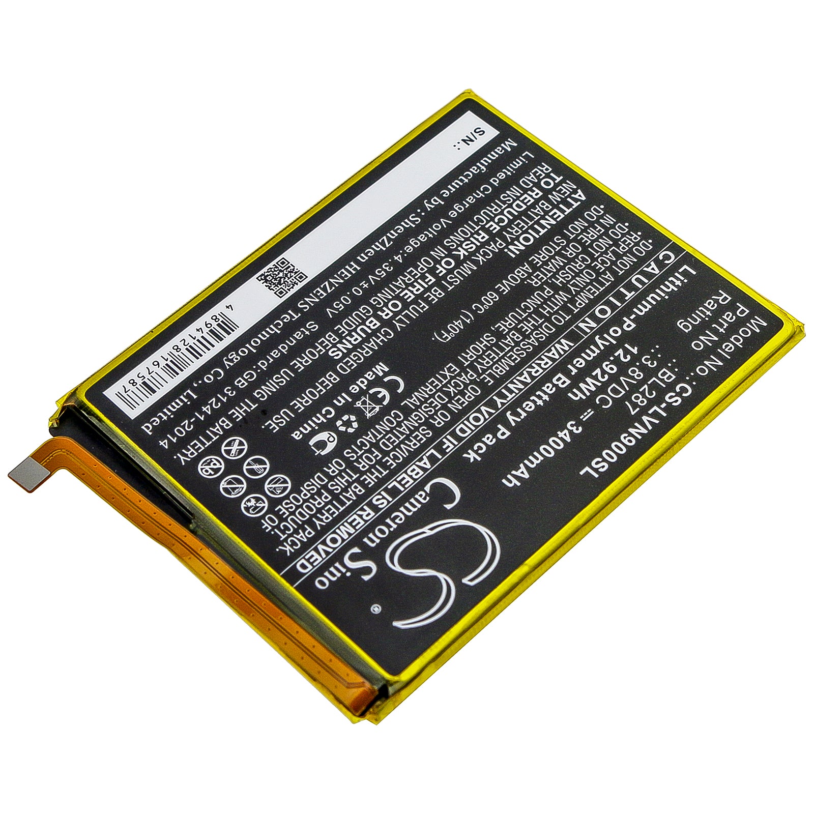 Li-Polymer Battery fits Lenovo, K9 Note 3.8V, 3400mAh Mobile & SmartPhone Cameron Sino Technology Limited