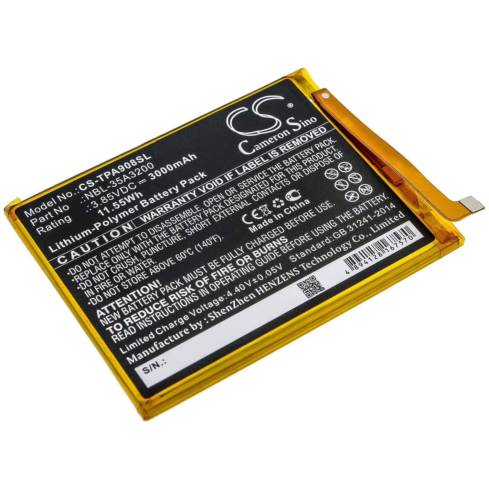 Li-Polymer Battery fits Neffos, N1, Tp908a, Tp-link 3.85V, 3000mAh Mobile & SmartPhone Cameron Sino Technology Limited