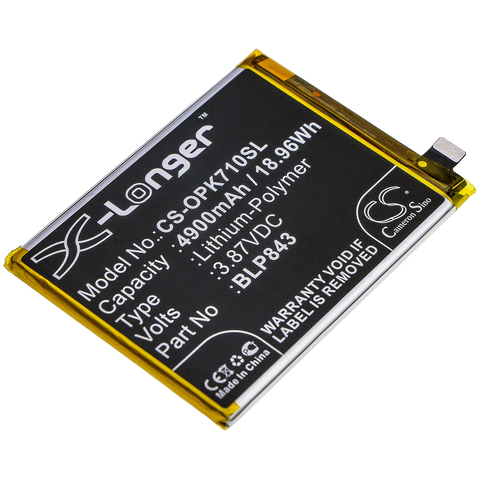 Li-Polymer Battery fits Oppo, K7x, K7x 2020 5g, Perm00 3.87V, 4900mAh Mobile & SmartPhone Cameron Sino Technology Limited