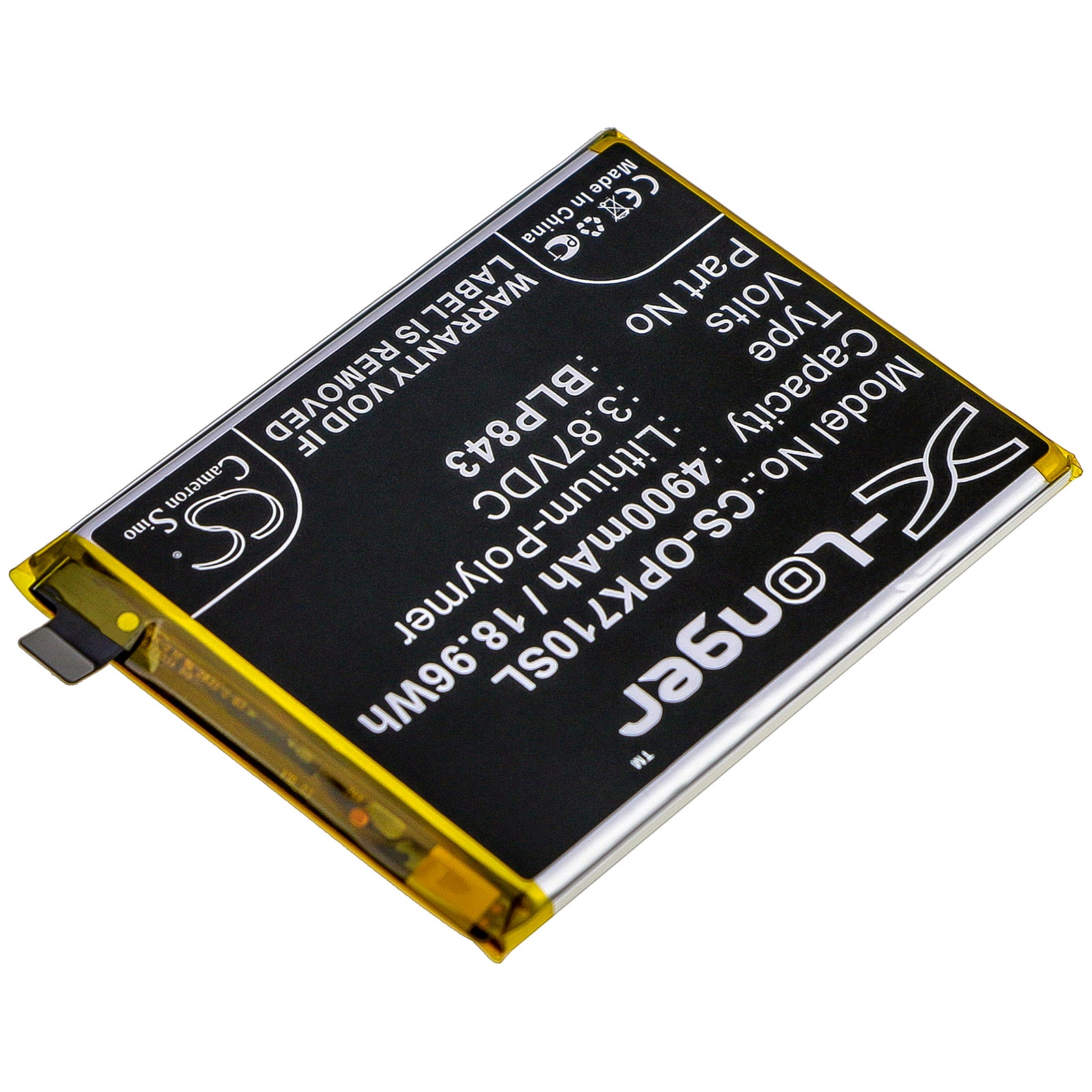 Li-Polymer Battery fits Oppo, K7x, K7x 2020 5g, Perm00 3.87V, 4900mAh Mobile & SmartPhone Cameron Sino Technology Limited