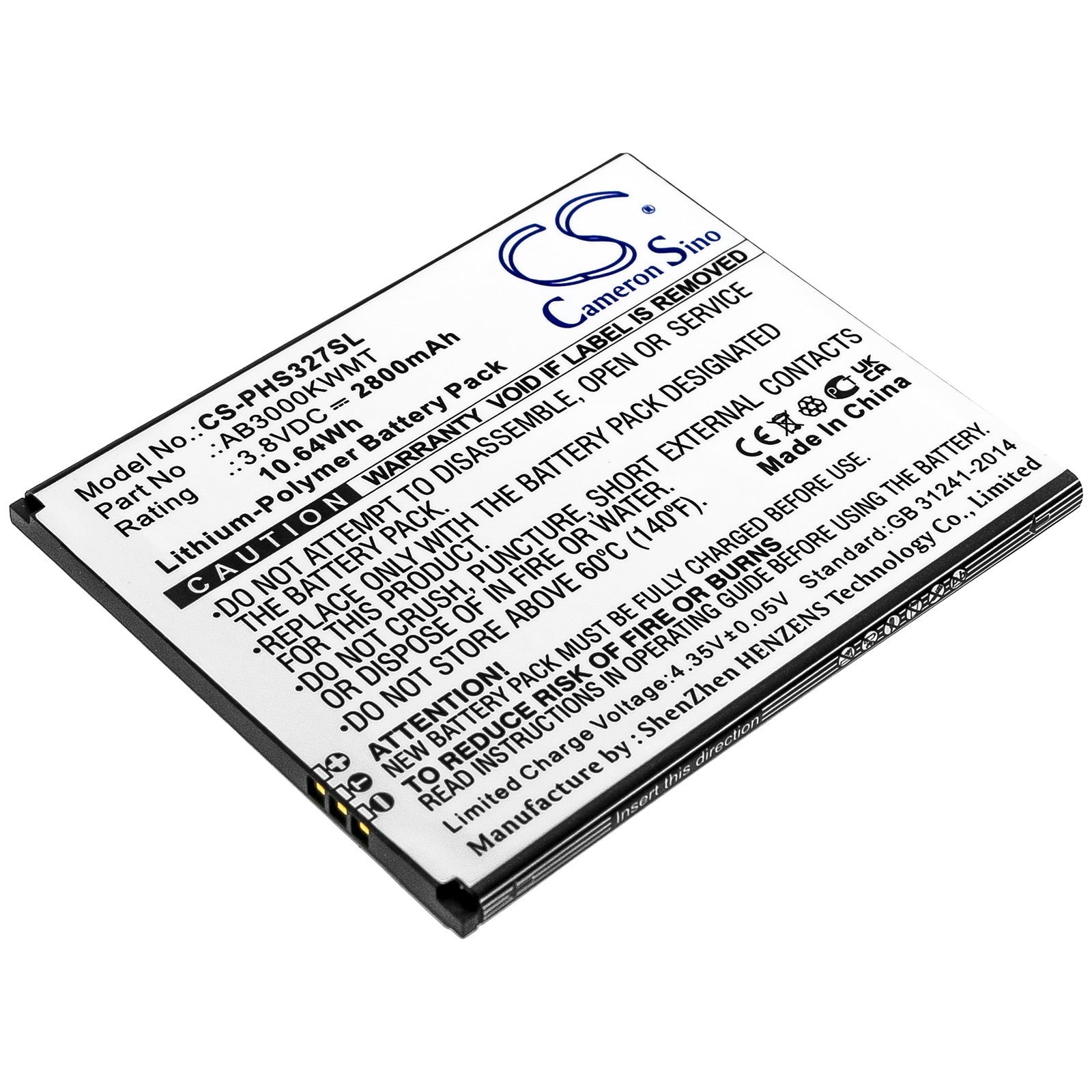 Li-Polymer Battery fits Philips, Cts327, Xenium S327 3.8V, 2800mAh Mobile & SmartPhone Cameron Sino Technology Limited