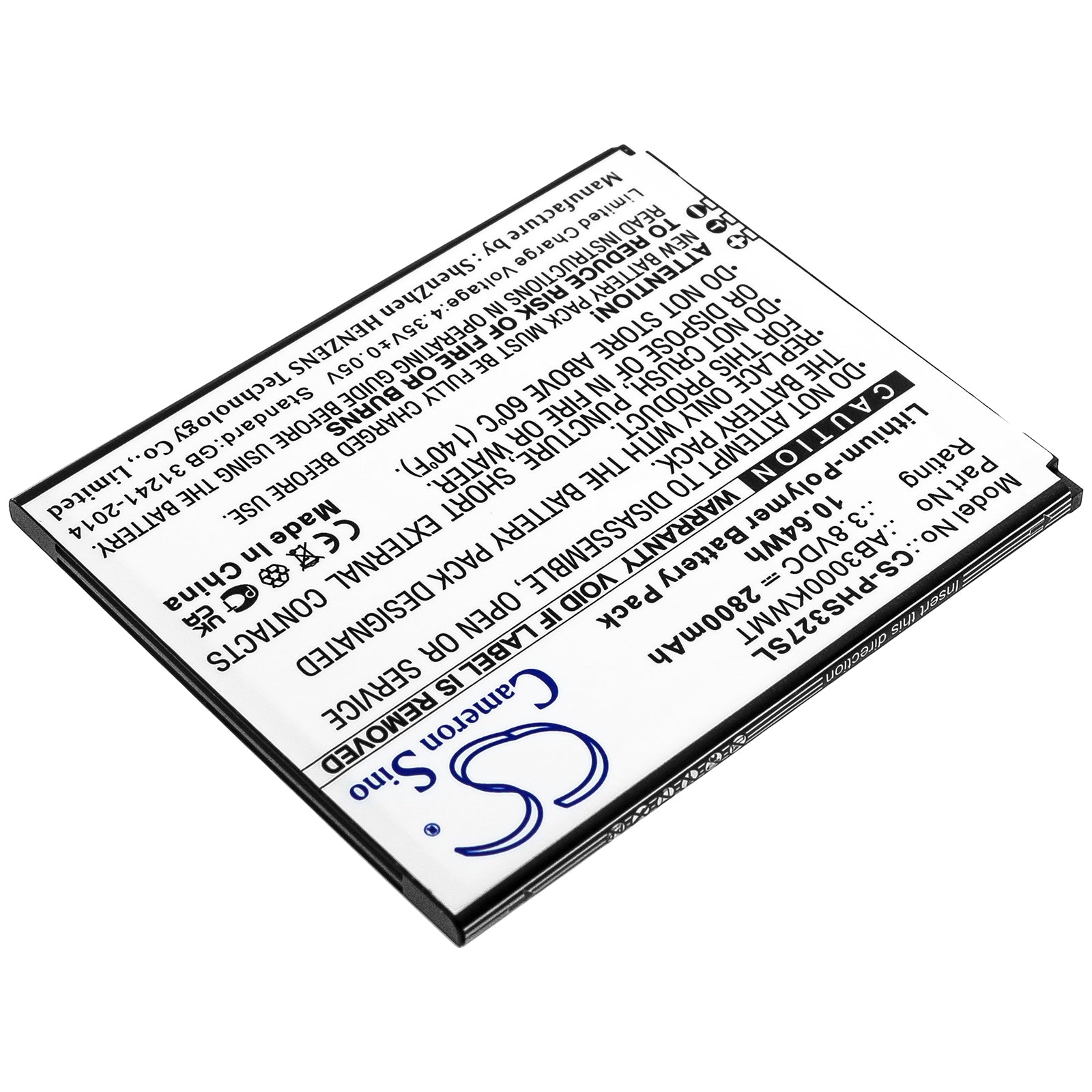 Li-Polymer Battery fits Philips, Cts327, Xenium S327 3.8V, 2800mAh Mobile & SmartPhone Cameron Sino Technology Limited