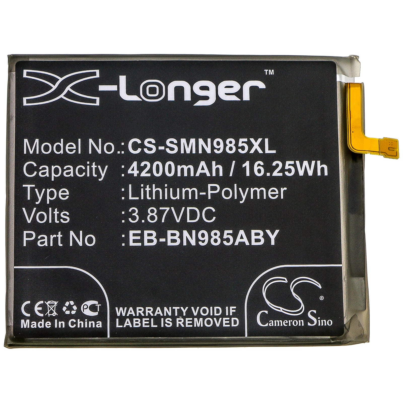 Li-Polymer Battery fits Samsung, Galaxy Note 20 Ultra, Galaxy Note 20 Ultra Uw 5g, M-n986d 3.87V, 4200mAh Mobile & SmartPhone Cameron Sino Technology Limited