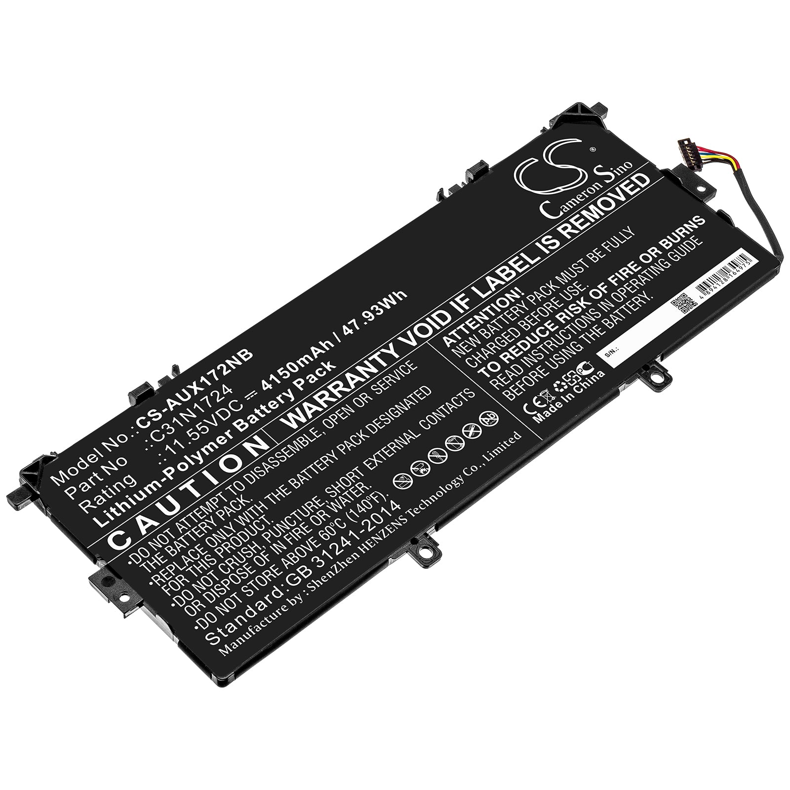 Li-Polymer Battery fits Asus, U3100fal, Ux331fal, Zenbook 13 Ux331fa-a3071t 11.55V, 4150mAh Notebook & Laptop Cameron Sino Technology Limited