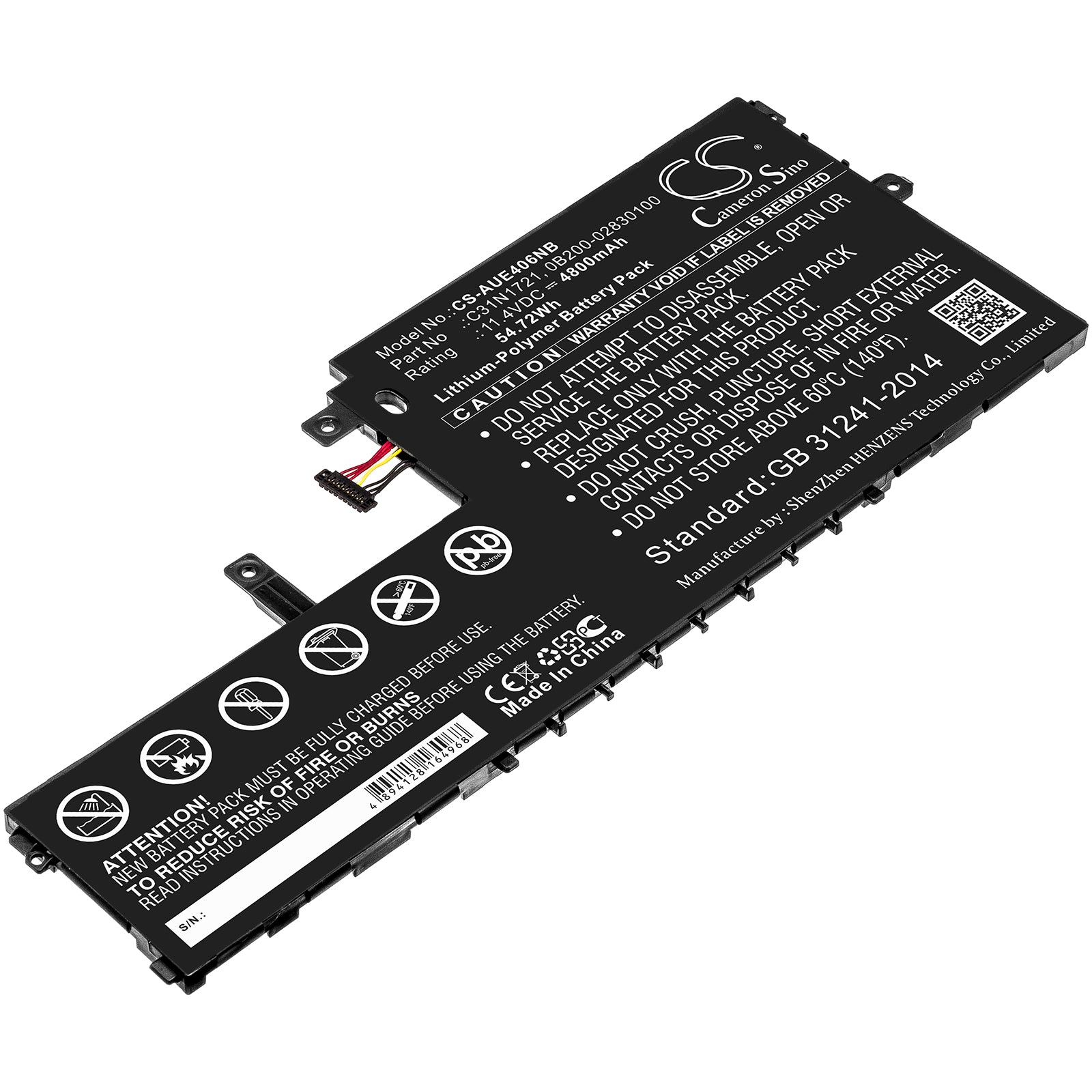 Li-Polymer Battery fits Asus, E406ma, E406ma-0073gn5000, E406ma-0091bn5000 11.4V, 4800mAh Notebook & Laptop Cameron Sino Technology Limited