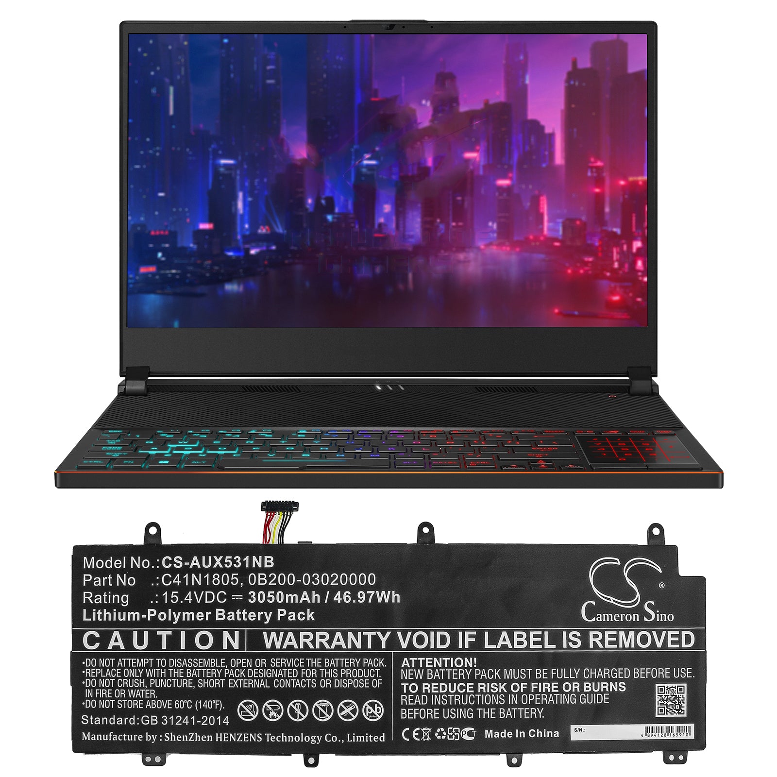 Li-Polymer Battery fits Asus, Gx531, Gx531gm, Gx531gs 15.4V, 3050mAh Notebook & Laptop Cameron Sino Technology Limited