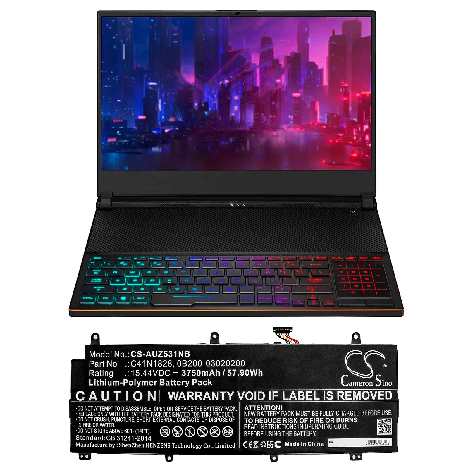 Li-Polymer Battery fits Asus, Gx531gv, Gx531gw, Gx531gw-78a27cb1 15.44V, 3750mAh Notebook & Laptop Cameron Sino Technology Limited