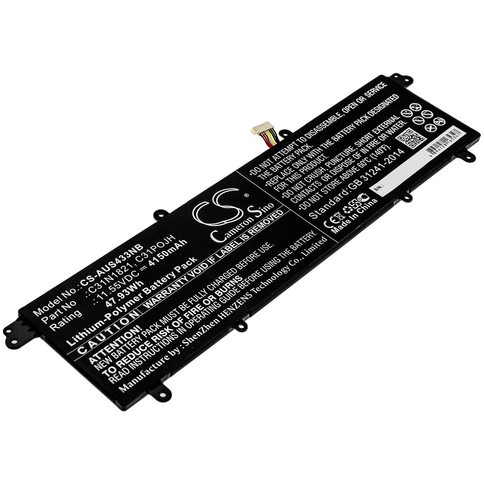 Li-Polymer Battery fits Asus, Ux3000xn, Ux392fa, Ux392fn-2b 11.55V, 4150mAh Notebook & Laptop Cameron Sino Technology Limited