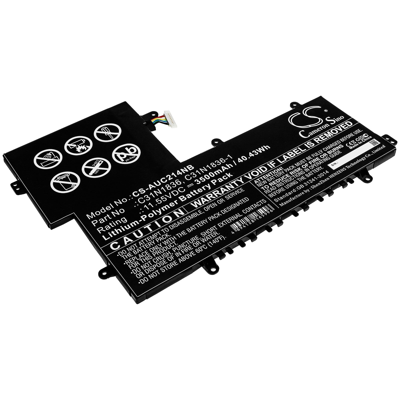 Li-Polymer Battery fits Asus, C204ma-1a, C204ma-bu0005, C204ma-bu0010 11.55V, 3500mAh Notebook & Laptop Cameron Sino Technology Limited