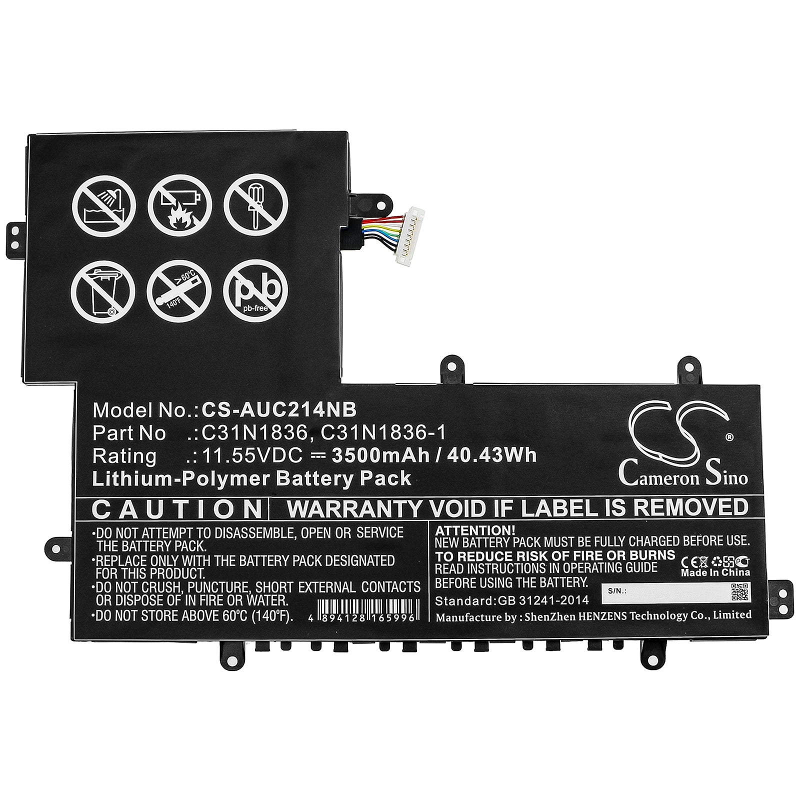 Li-Polymer Battery fits Asus, C204ma-1a, C204ma-bu0005, C204ma-bu0010 11.55V, 3500mAh Notebook & Laptop Cameron Sino Technology Limited