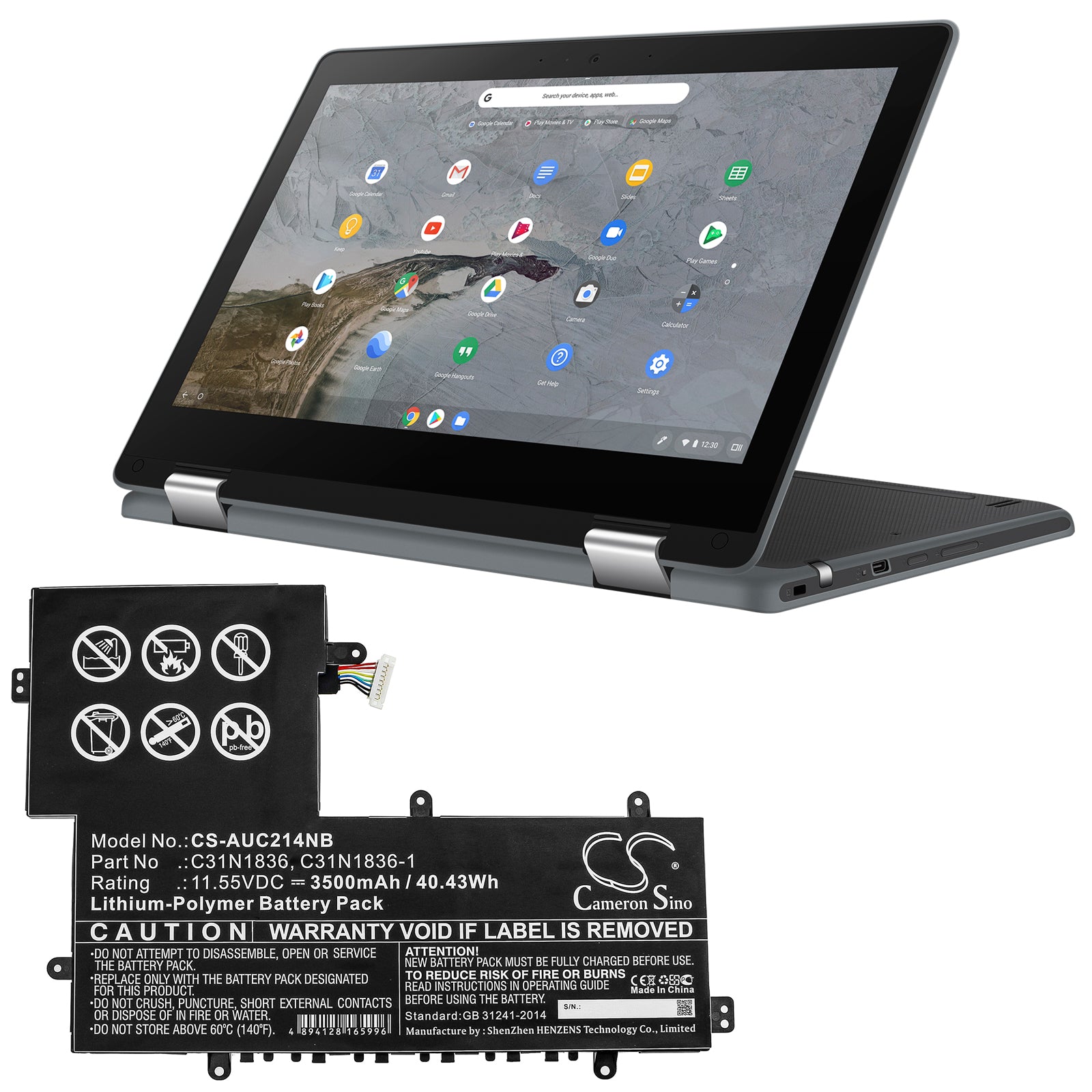 Li-Polymer Battery fits Asus, C204ma-1a, C204ma-bu0005, C204ma-bu0010 11.55V, 3500mAh Notebook & Laptop Cameron Sino Technology Limited