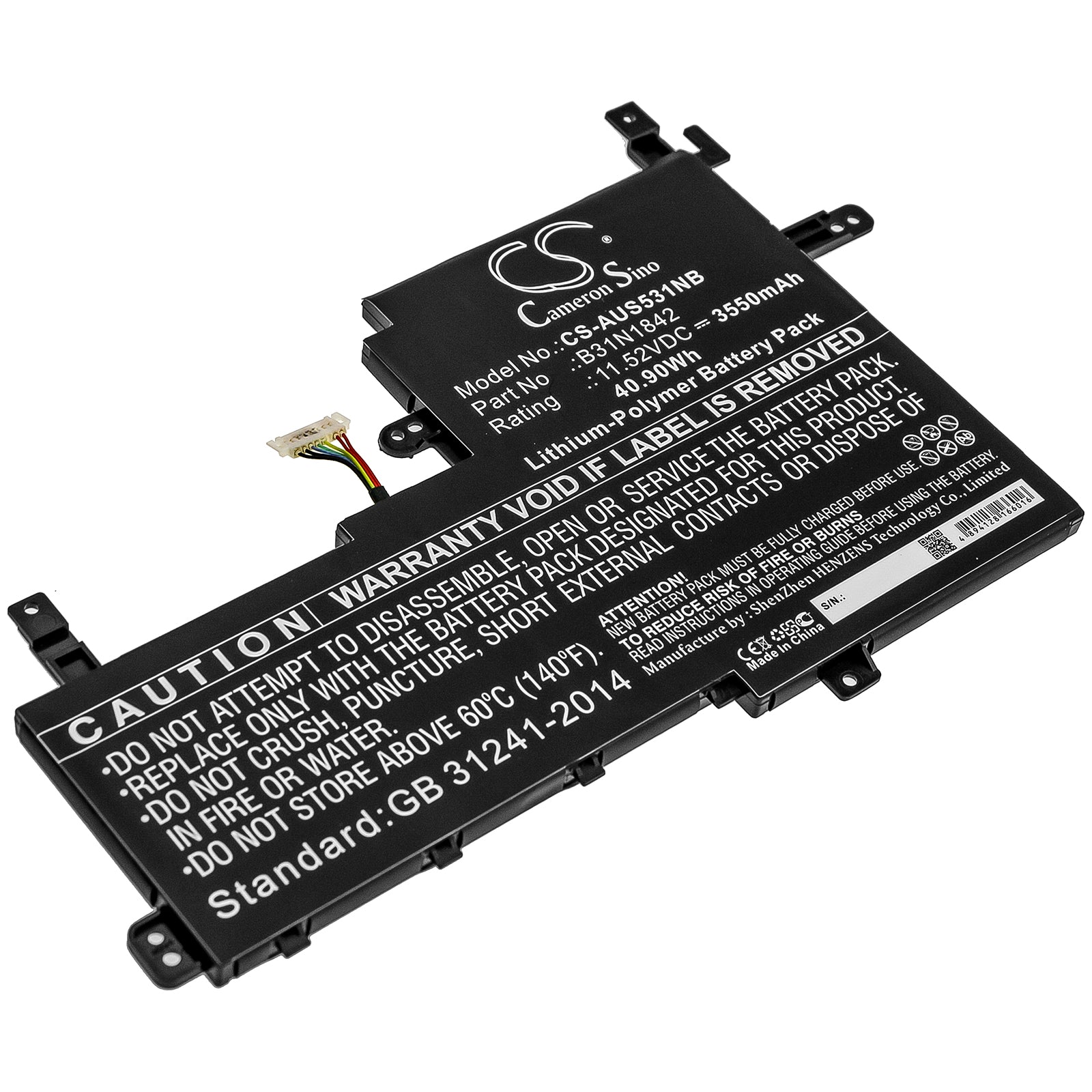 Li-Polymer Battery fits Asus, K531fa, K531fl, S531fa 11.52V, 3550mAh Notebook & Laptop Cameron Sino Technology Limited