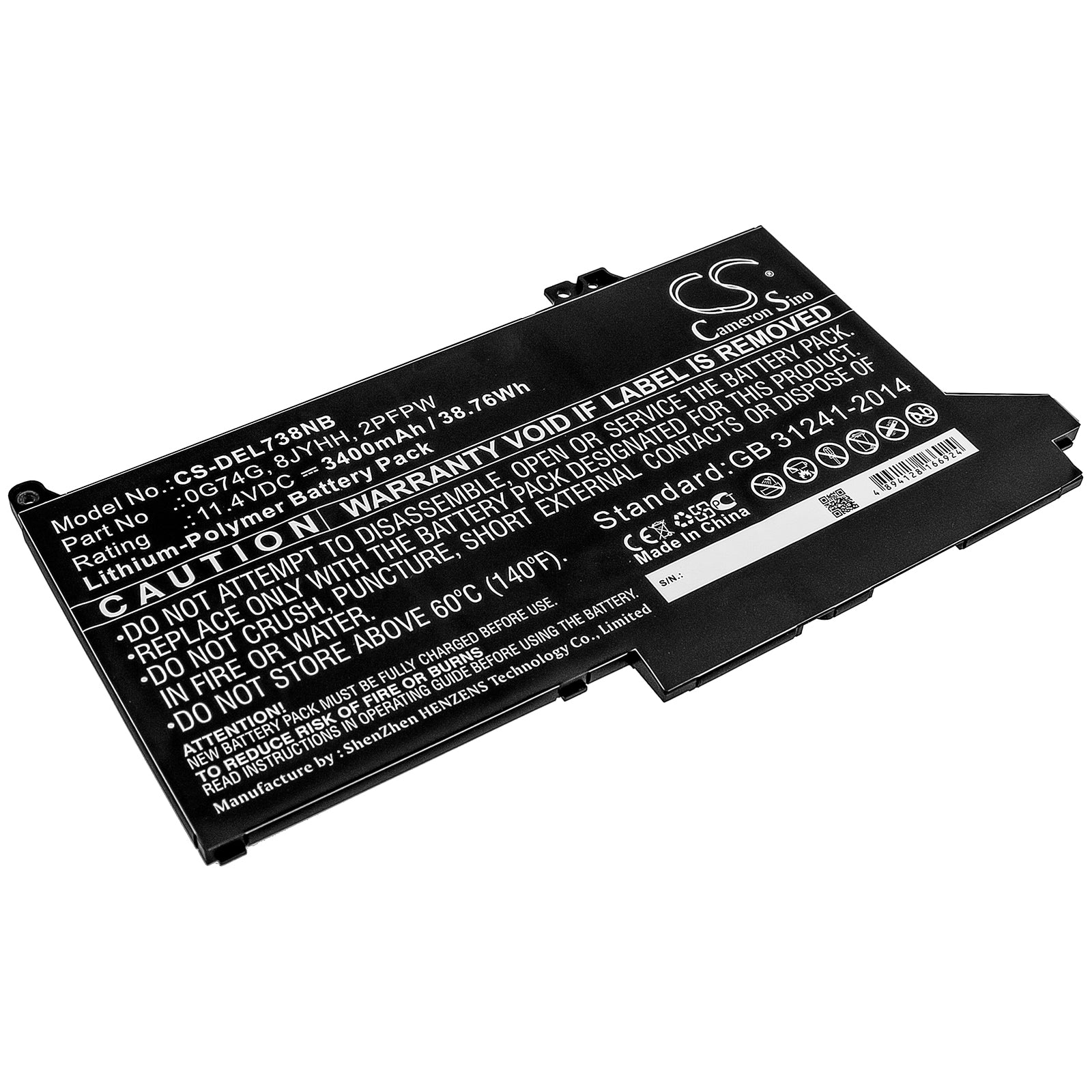 Li-Polymer Battery fits Dell, Latitude 12 5300, Latitude 12 7280, Latitude 12 7300 11.4V, 3400mAh Notebook & Laptop Cameron Sino Technology Limited