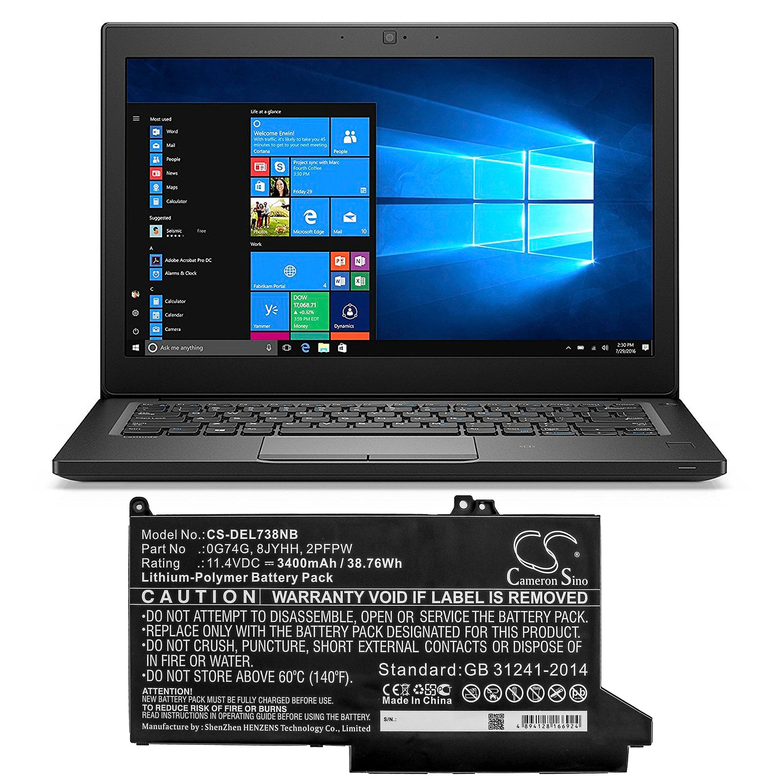 Li-Polymer Battery fits Dell, Latitude 12 5300, Latitude 12 7280, Latitude 12 7300 11.4V, 3400mAh Notebook & Laptop Cameron Sino Technology Limited