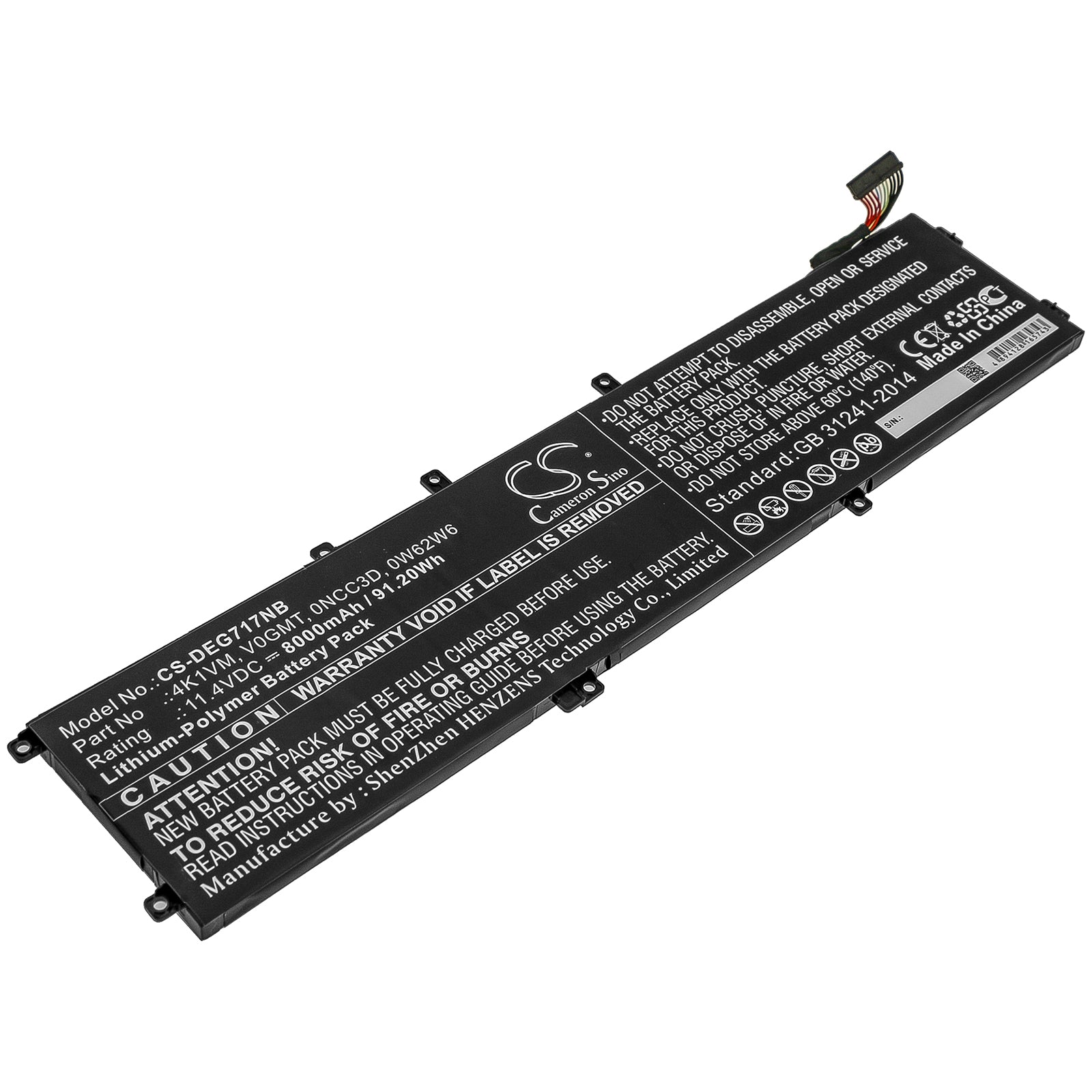 Li-Polymer Battery fits Dell, G7 17 7700 11.4V, 8000mAh Notebook & Laptop Cameron Sino Technology Limited