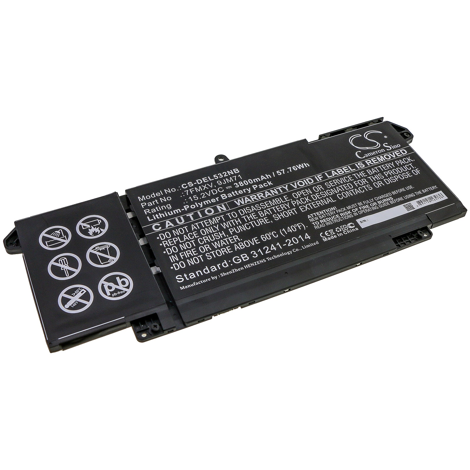 Li-Polymer Battery fits Dell, Latitude 5320, Latitude 7320, Latitude 7420 15.2V, 3800mAh Notebook & Laptop Cameron Sino Technology Limited