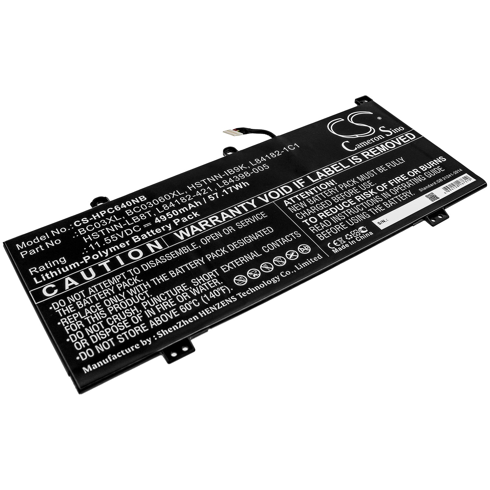 Li-Polymer Battery fits Hp, Chromebook X360 14c, Chromebook X360 14c-ca0053dx 11.55V, 4950mAh Notebook & Laptop Cameron Sino Technology Limited