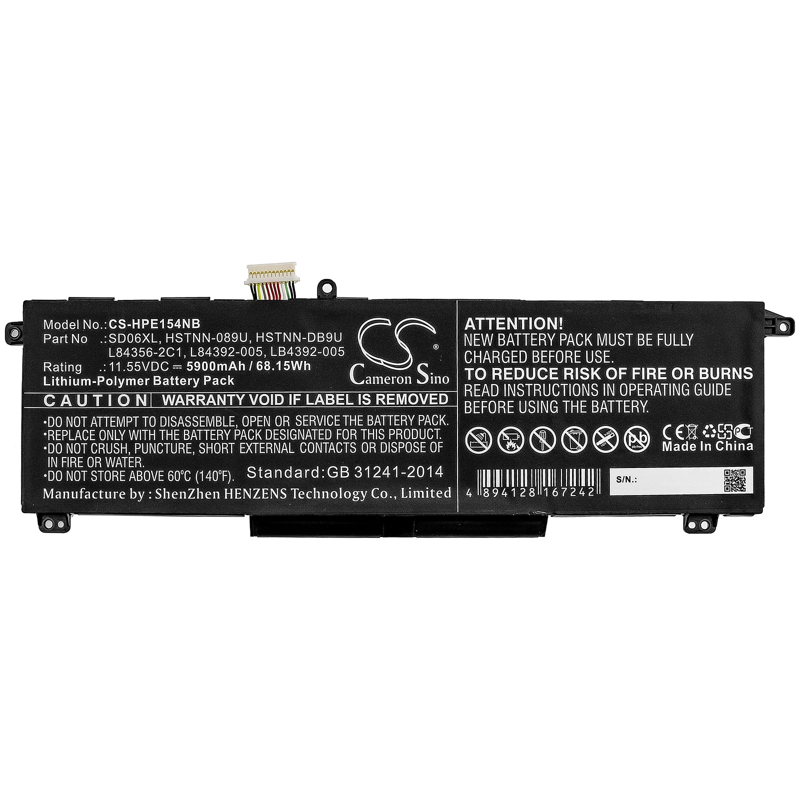 Li-Polymer Battery fits Hp, Omen 15 2020, Omen 15-ek0000, Omen 15-ek0001tx 11.55V, 5900mAh Notebook & Laptop Cameron Sino Technology Limited