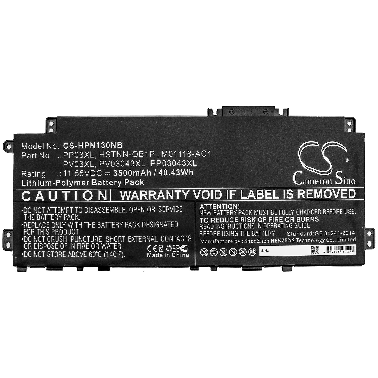Li-Polymer Battery fits Hp, Pavilion 13-bb, Pavilion 13-bb0000nc, Pavilion 13-bb0005tu 11.55V, 3500mAh Notebook & Laptop Cameron Sino Technology Limited