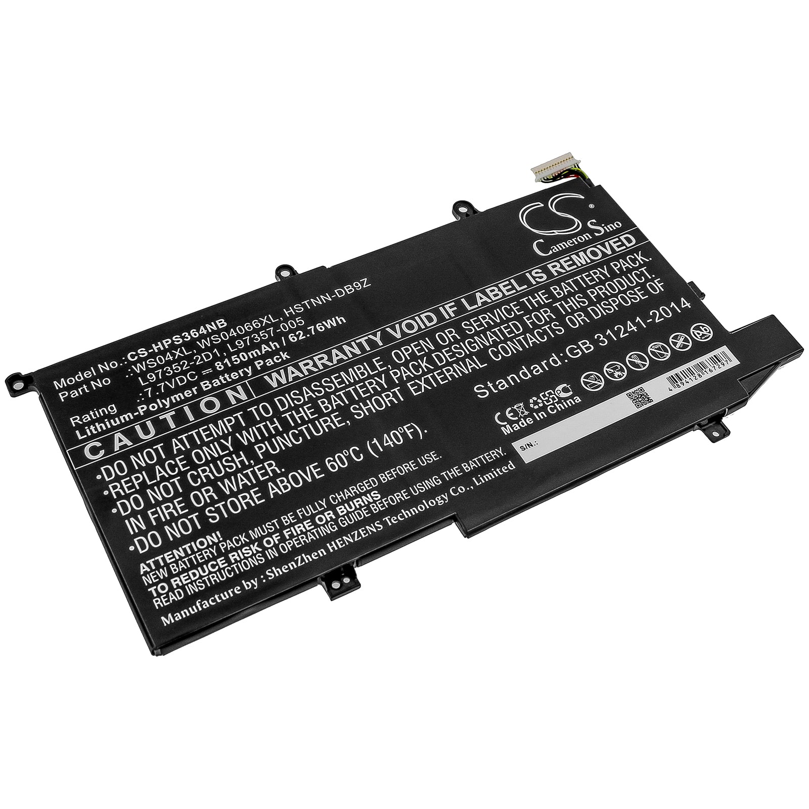 Li-Polymer Battery fits Hp, Spectre X360 14t, Spectre X360 14t-ea000 7.7V, 8150mAh Notebook & Laptop Cameron Sino Technology Limited