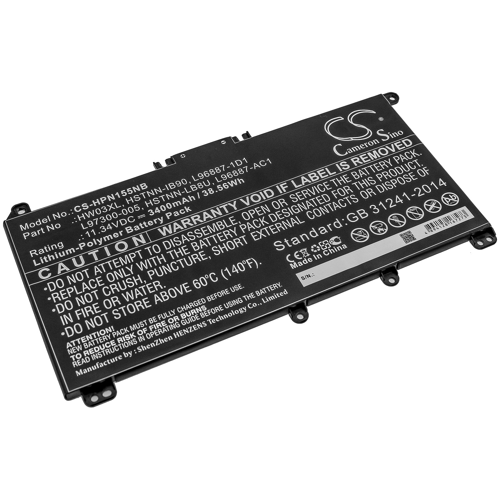 Li-Polymer Battery fits Hp, Pavilion 15 15-eg0000, Pavilion 15 Eg0073cl 11.34V, 3400mAh Notebook & Laptop Cameron Sino Technology Limited