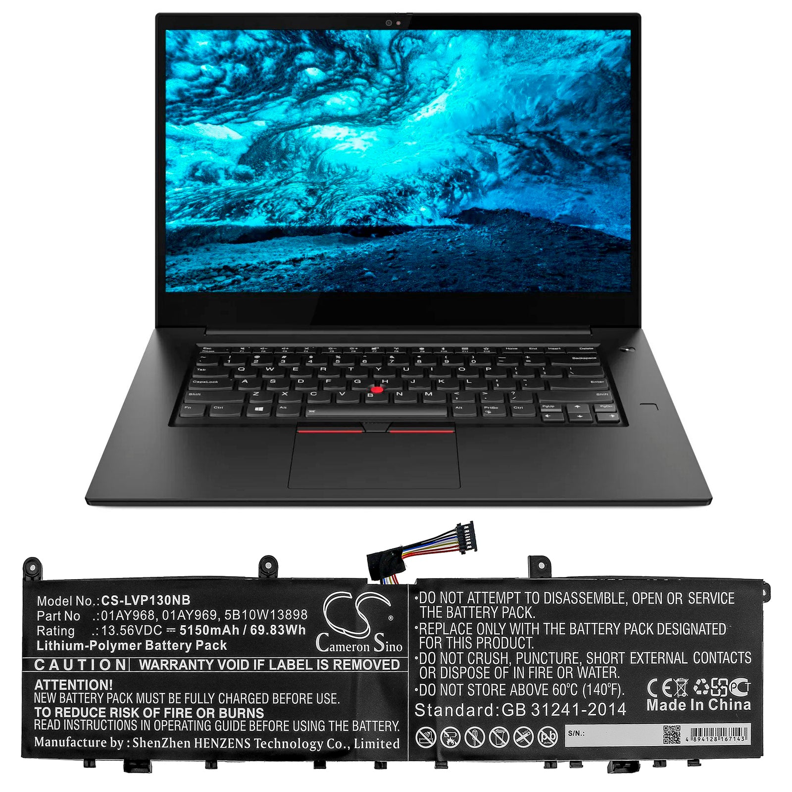 Li-Polymer Battery fits Lenovo, Thinkpad P1, Thinkpad P1 (20md0001ge) 13.56V, 5150mAh Notebook & Laptop Cameron Sino Technology Limited