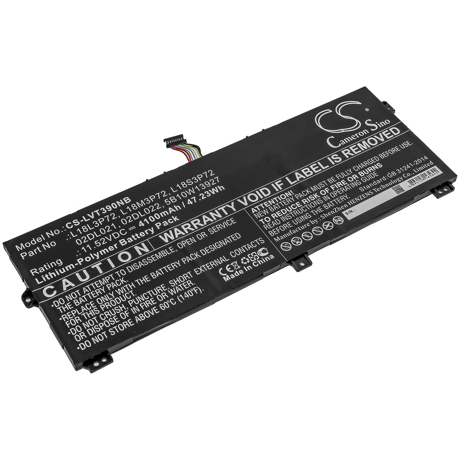 Li-Polymer Battery fits Lenovo, Thinkpad X390 Yoga, Thinkpad X390 Yoga(20nna005cd) 11.52V, 4100mAh Notebook & Laptop Cameron Sino Technology Limited